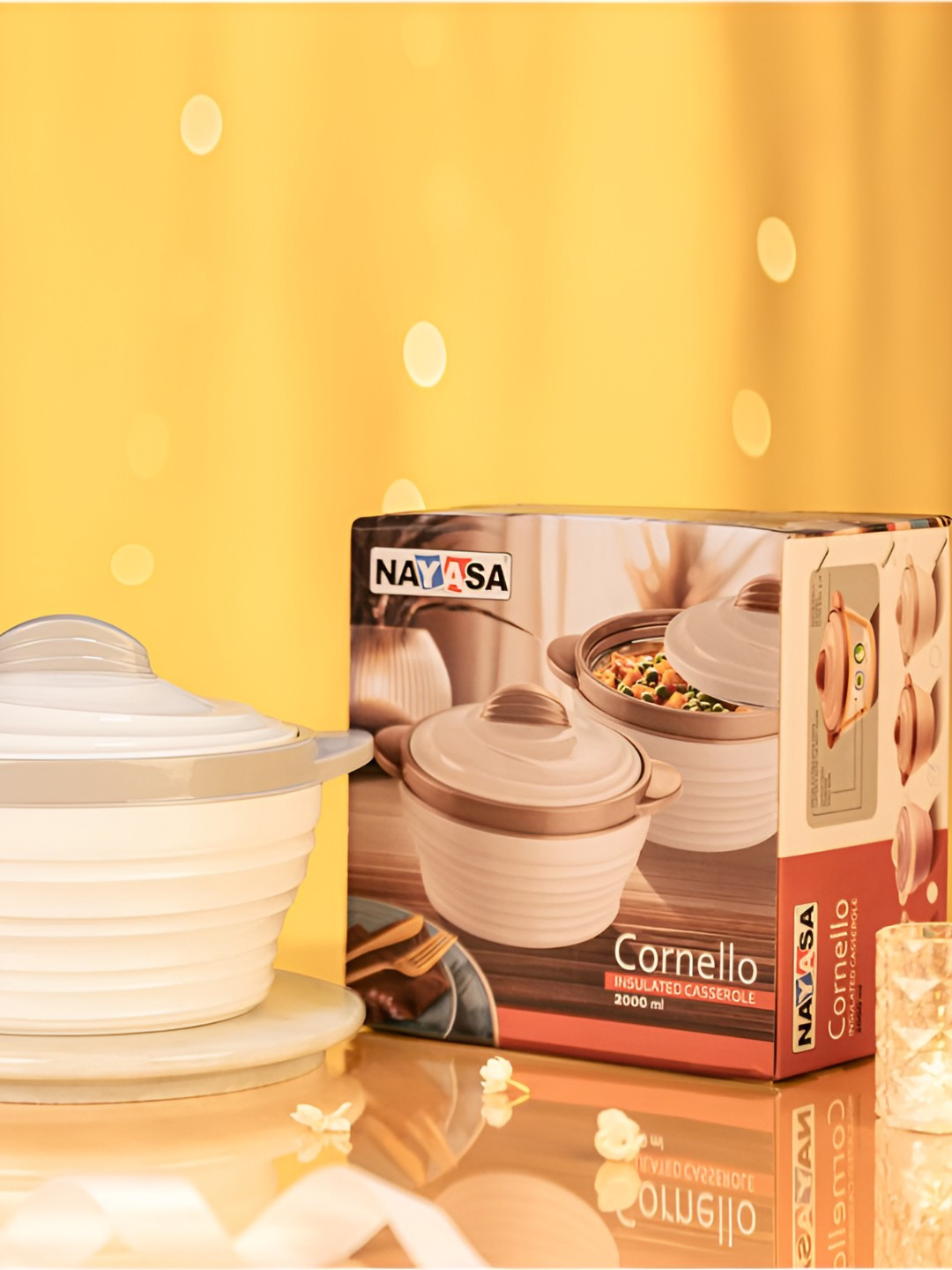 Nayasa Cornello White Insulated Inner Stainless Steel Casserole- 1500 ml
