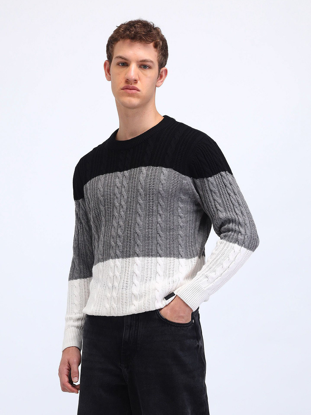 Flying Machine Men Cable Knit Cardigan