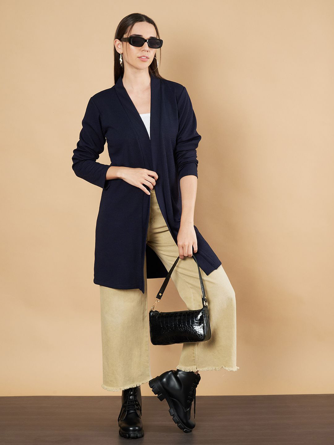 Fbella Self Design Longline Open Front Shrug