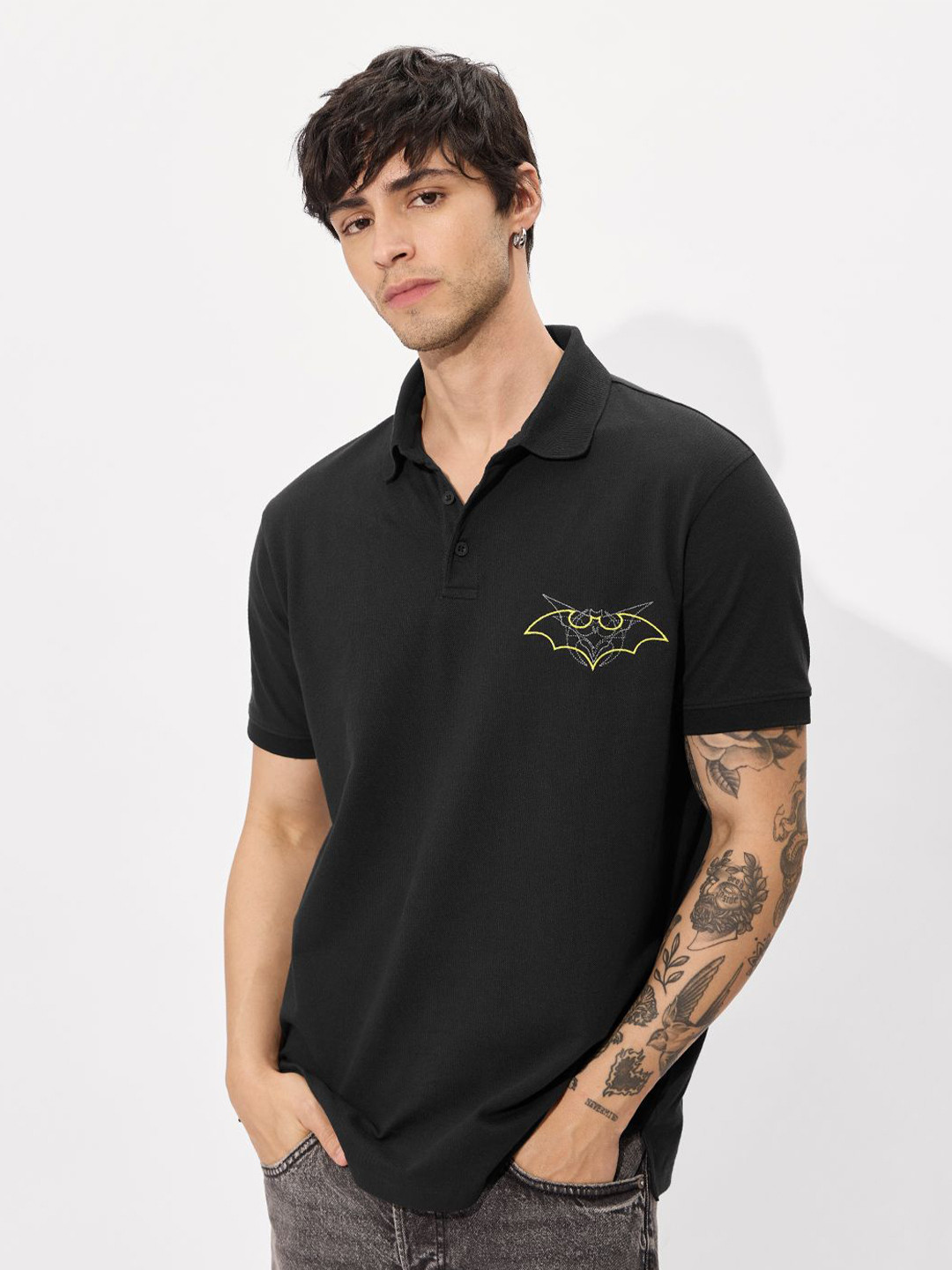 The Souled Store Men Graphic Printed Polo Collar Cotton Batman T-shirt