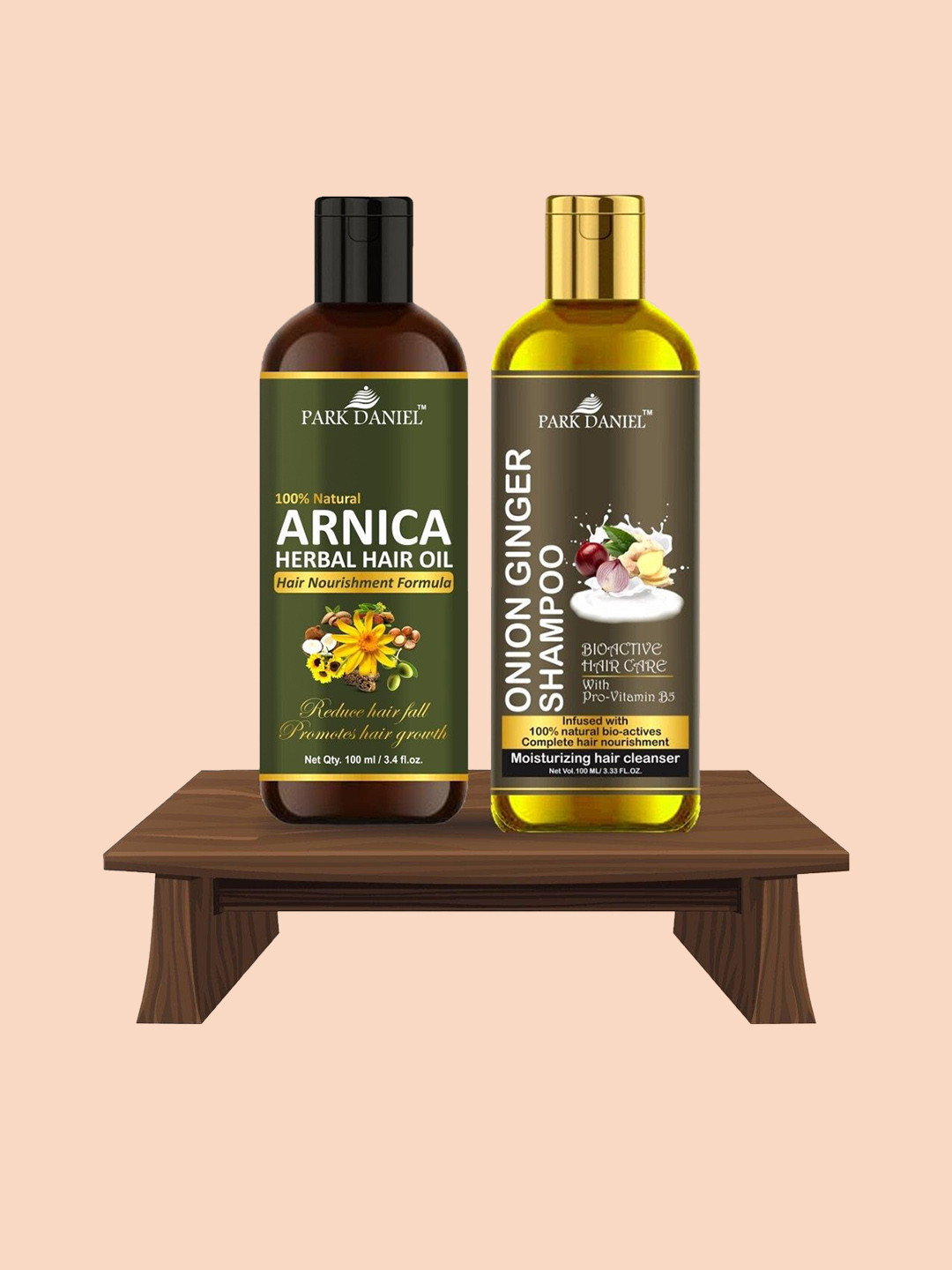 Park Daniel Set Of 2 Arnica Herbal Hair Oil and Onion Ginger Shampoo - 100ml Each