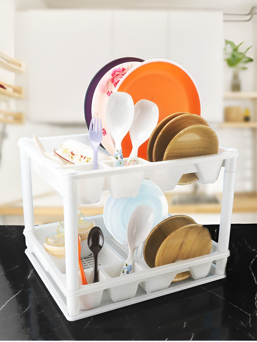 Nayasa White Double Decker Kitchen Dish Drying Tray