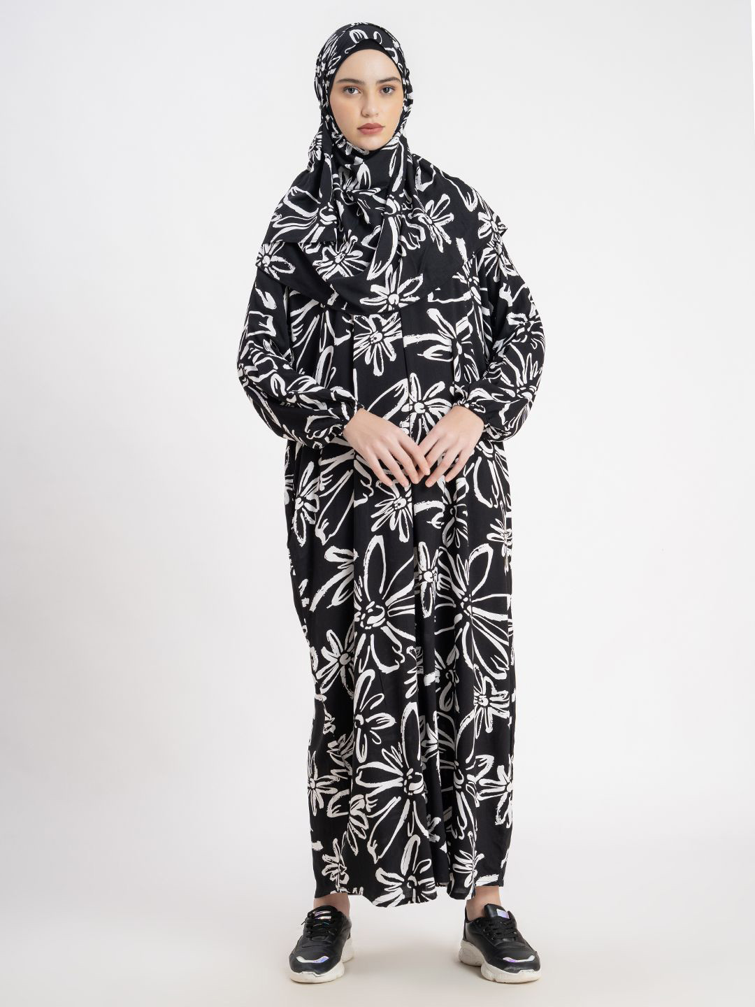 SANASH Collections Floral Printed Abaya With Scarf