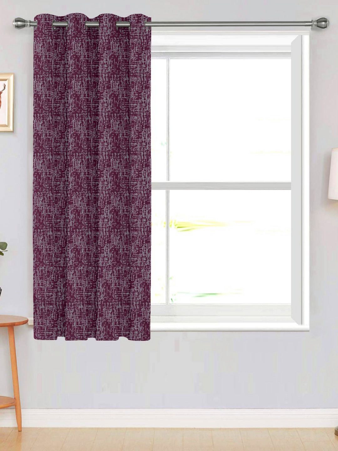 Divine Casa Burgundy Abstract Printed Black Out Window Curtain