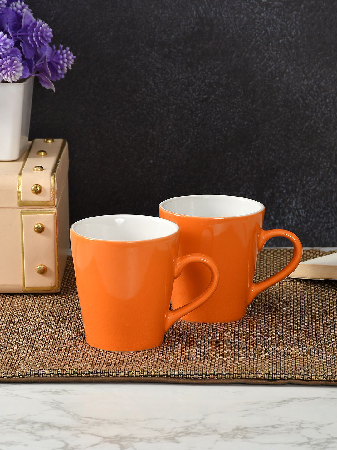 CLIO'S HERITAGE STORE Orange Ceramic Handmade 2 Piece Mugs-300ml