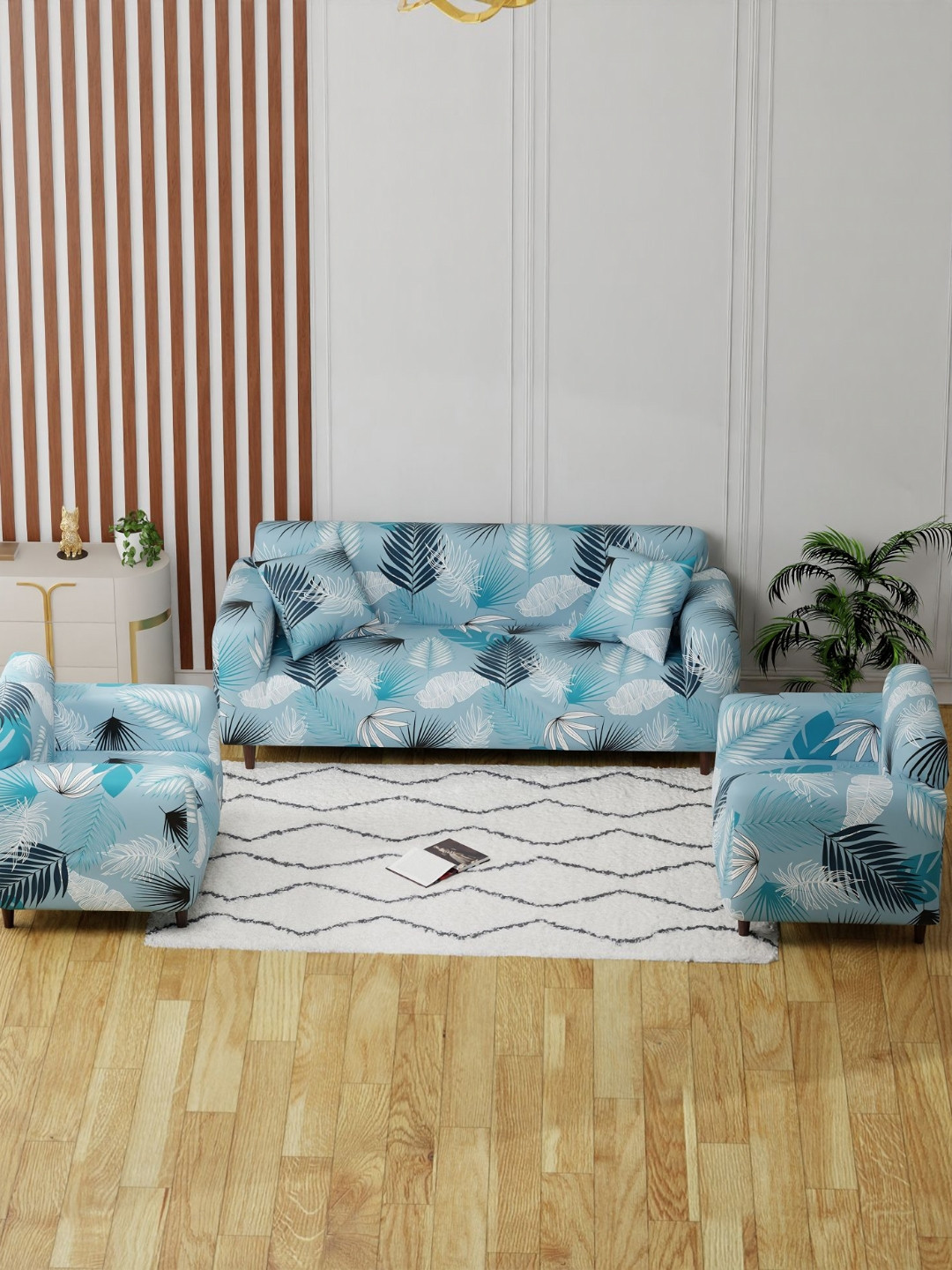 Lukzer Sky Blue Design 5 Seater Sofa Cover