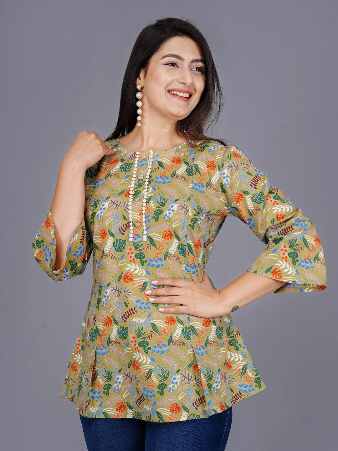 Cloth Bites Women Floral Print Cotton lower Print & Multicolour Lace Top