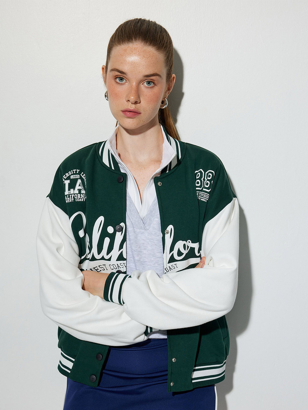 Koton Women Typography Printed Oversized Varsity Jacket