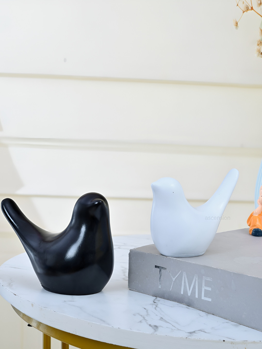 Ascension Sparrow Pair White Polyresin Glossy Home Office Set of 2 Small Showpieces - 3.7 Inches