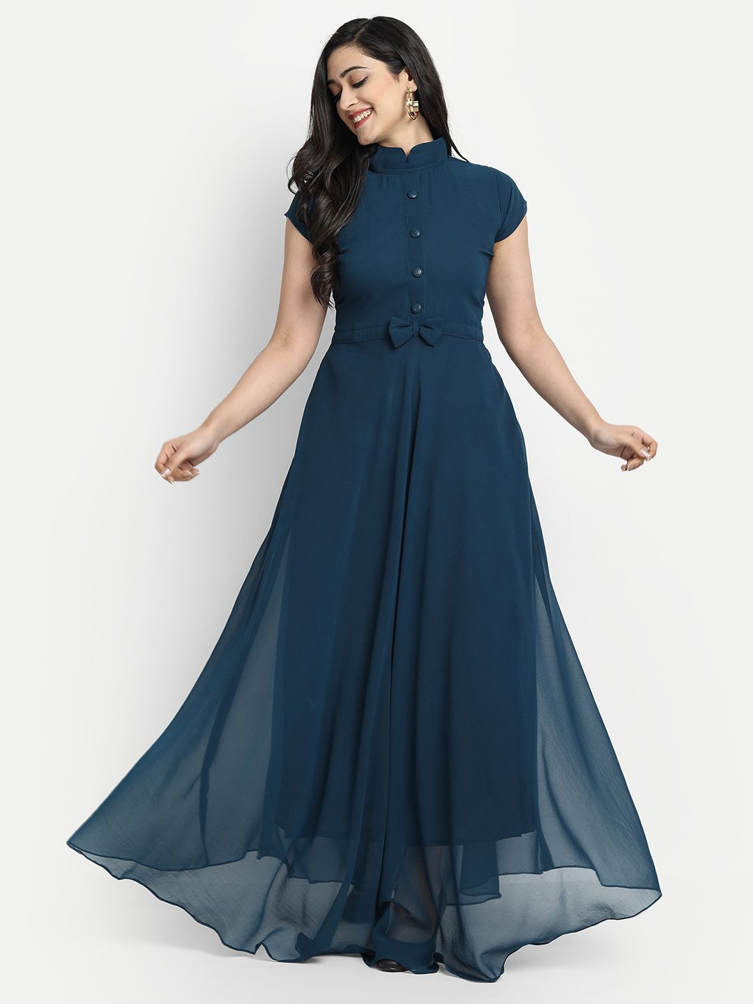 Raiyani Enterprise Georgette A-Line Maxi Dress With A Belt