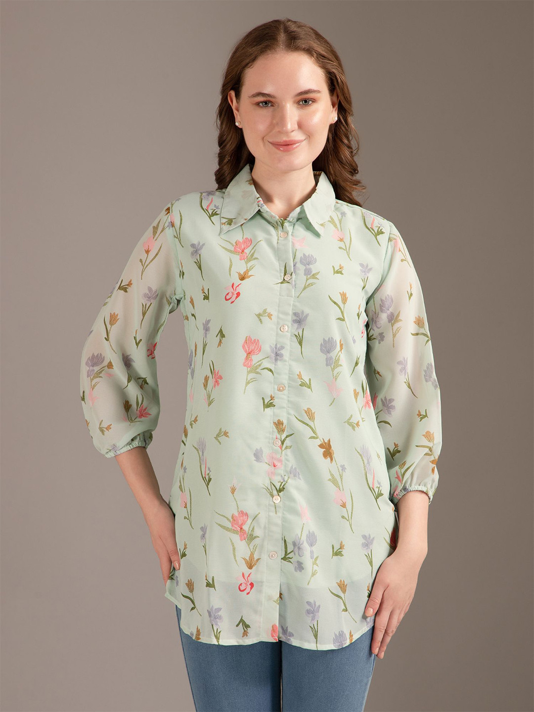 Louis Bayrad Shirt Collar Printed Tunic