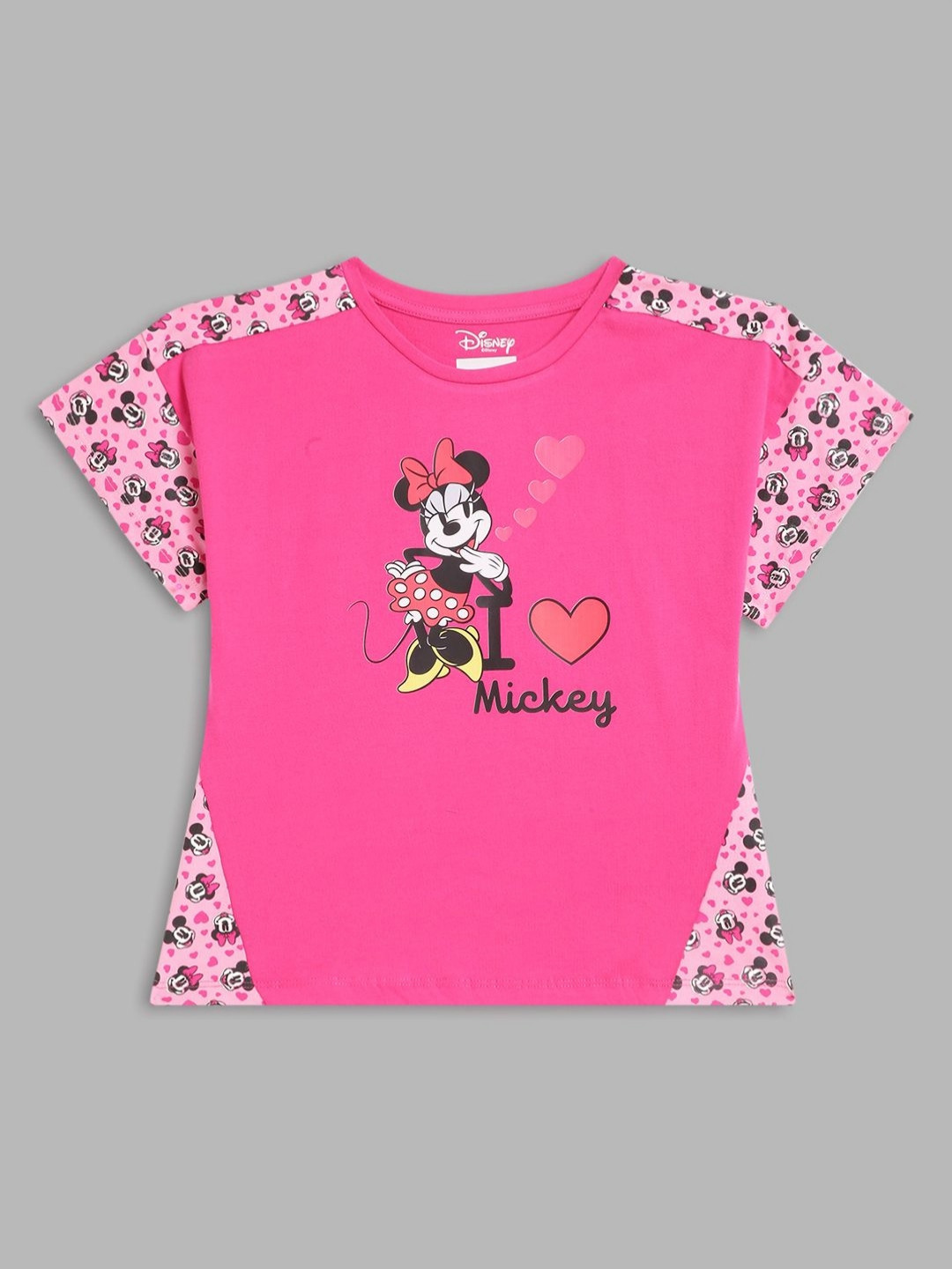 Blue Giraffe Girls Cotton Solid Mickey Mouse Printed T-shirt