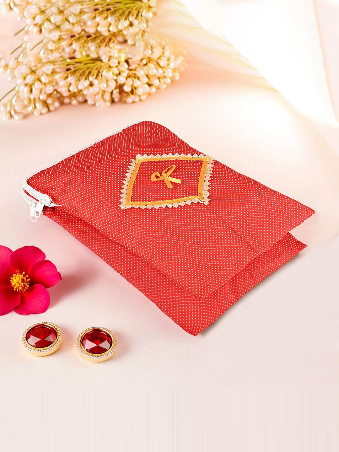 Kuber Industries Dual Storage Sanitary Pads & Bathroom Organizer Printed Pouch - Red