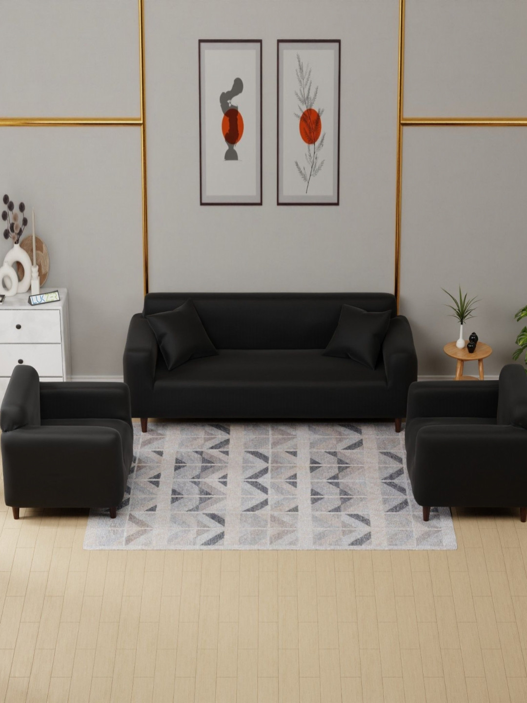Lukzer Plain Black 5 Seater Sofa Cover