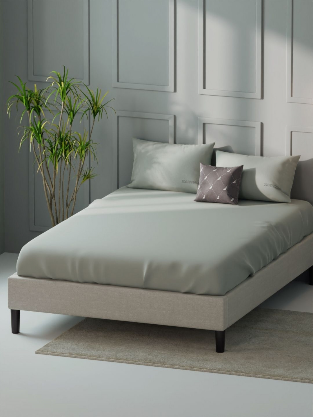 Nautica compass-400 Pure Cotton Silvertoned 400 TC King Bedsheet Set 2.74 m X 2.74 m