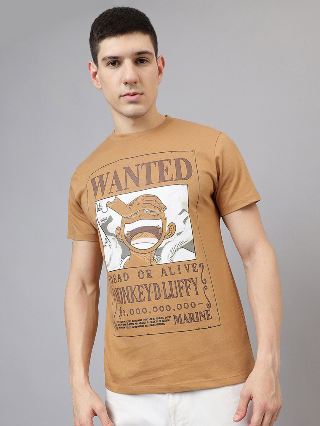Free Authority Men Monkey D Luffy Graphic Anime Printed Round Neck Cotton T-Shirt