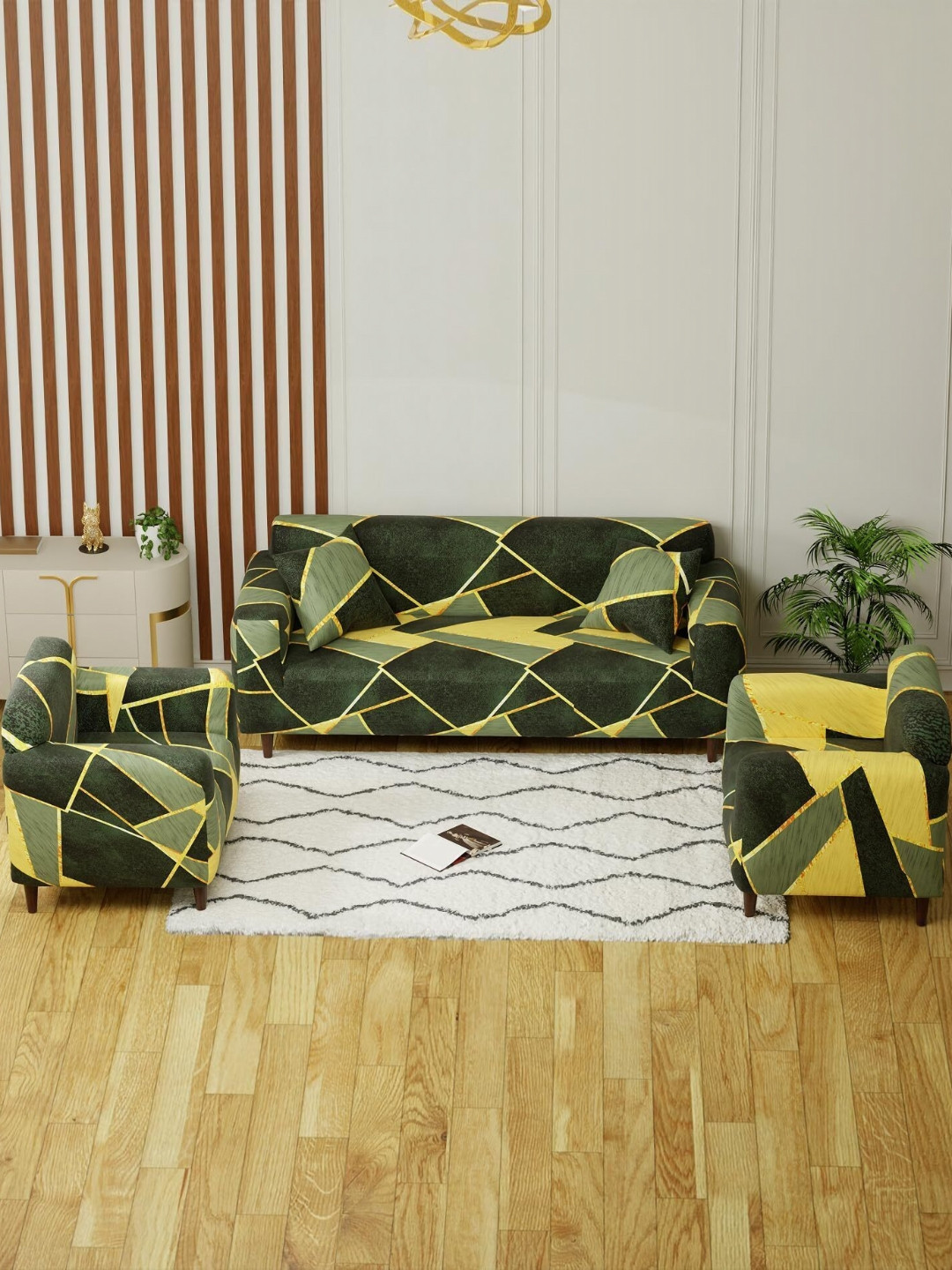 Lukzer Dark Green Prisms 5 Seater Sofa Cover