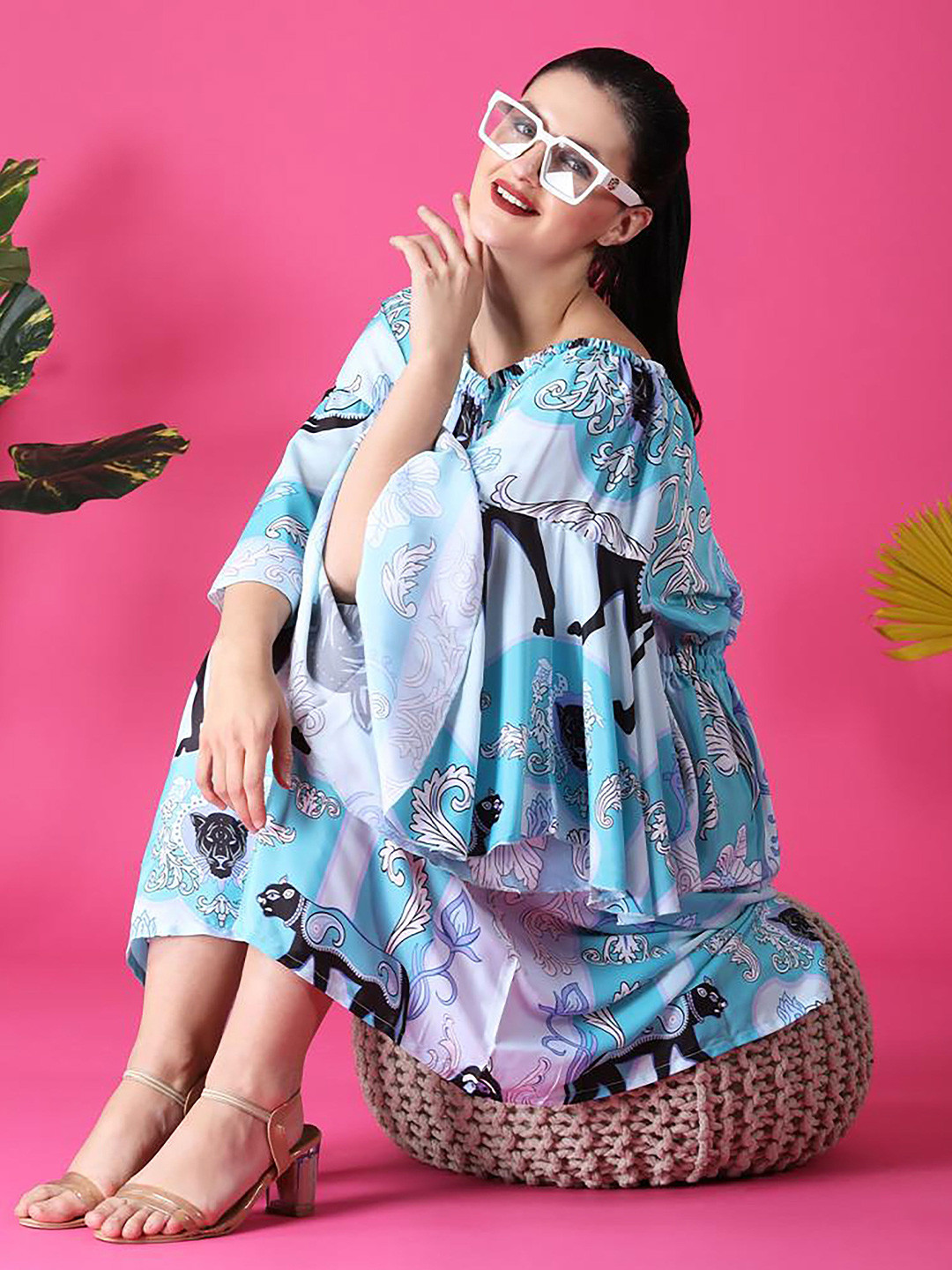 KWEEN Graphic Printed Boat Neck A-Line Dress