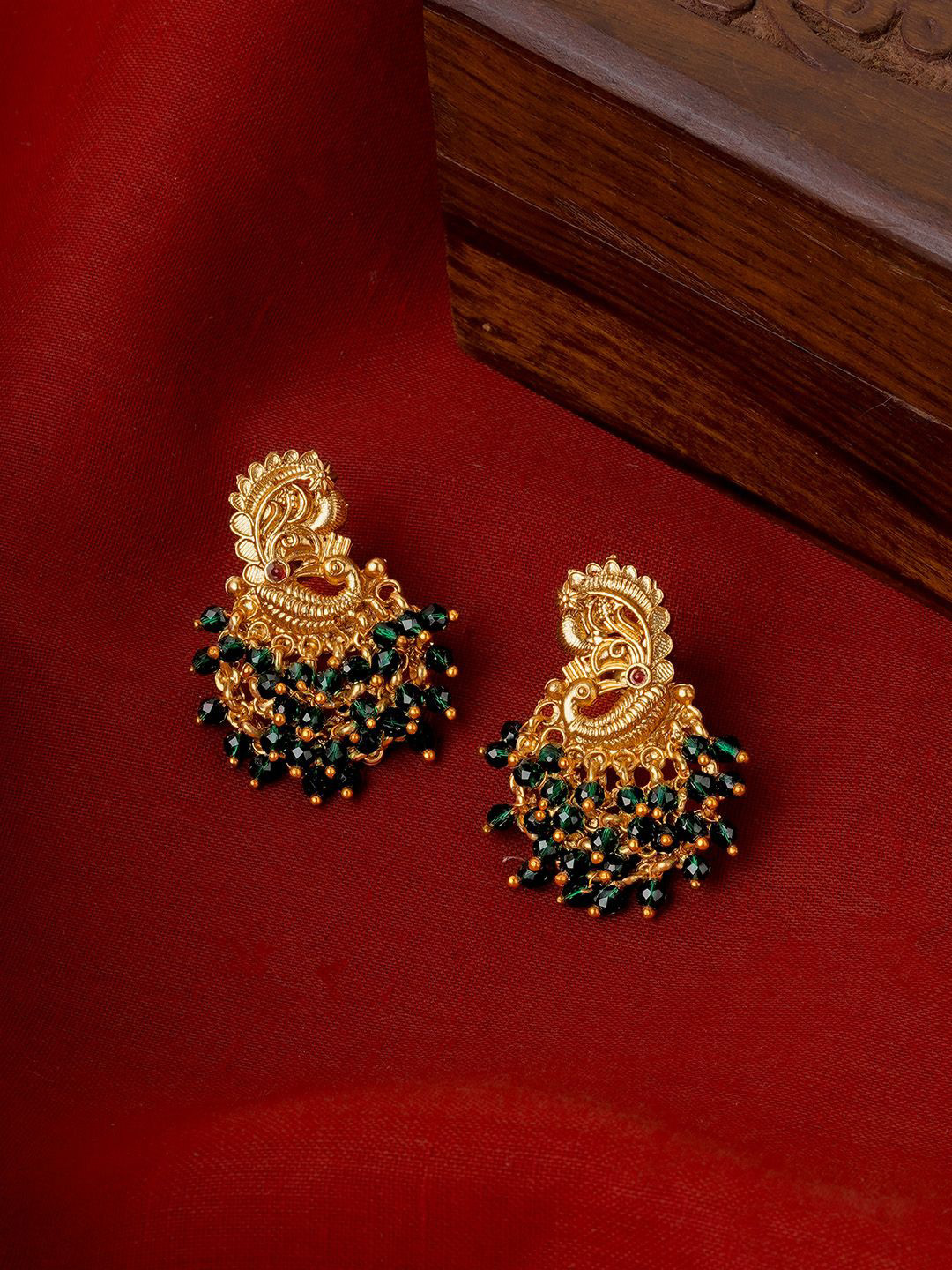 TEEJH Gold-Plated Stone Studded Temple Contemporary Studs