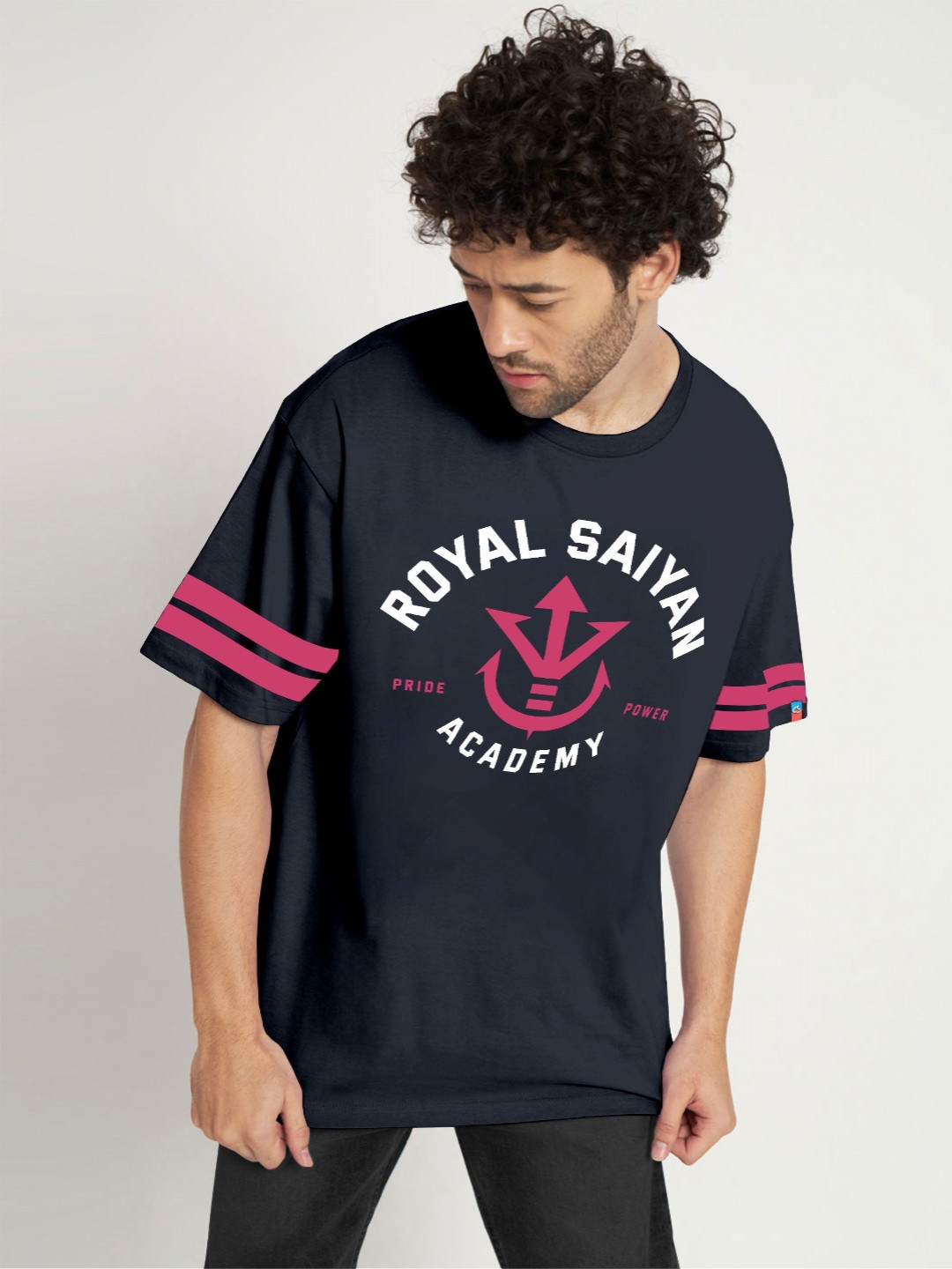 COMICSENSE Dragon Ball Z Anime Royal Saiyan Badman Cotton Drop Shoulder Oversize T shirt