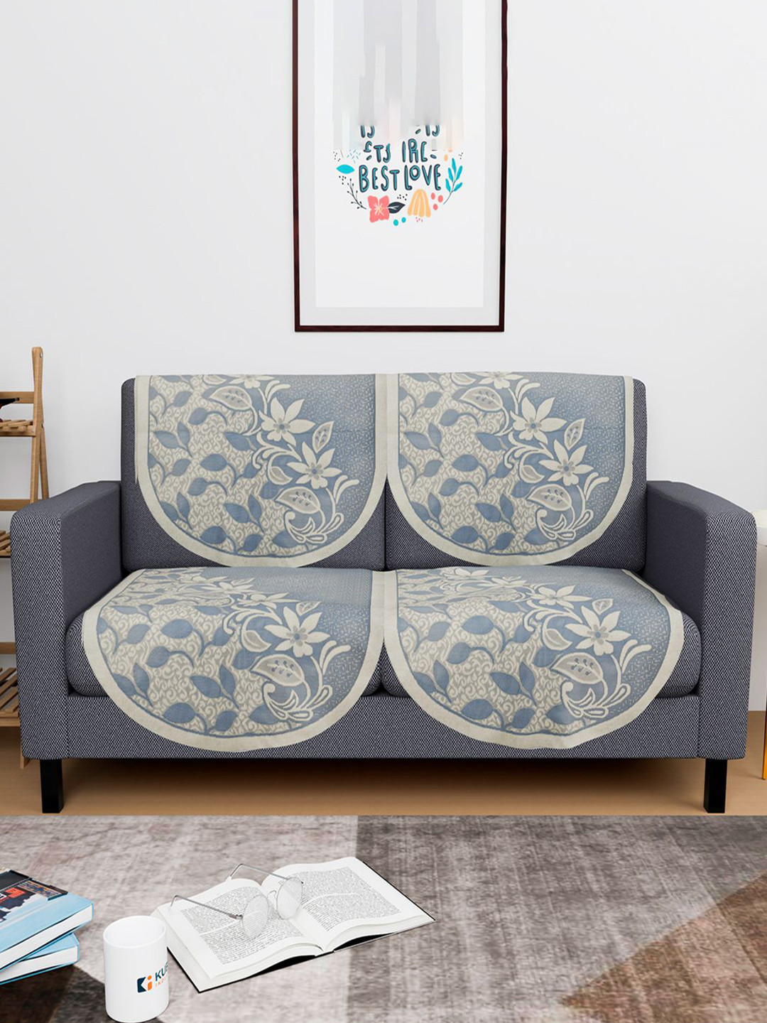 Kuber Industries Blue & Beige 4 Pieces Printed Cotton 2 Seater Sofa Cover