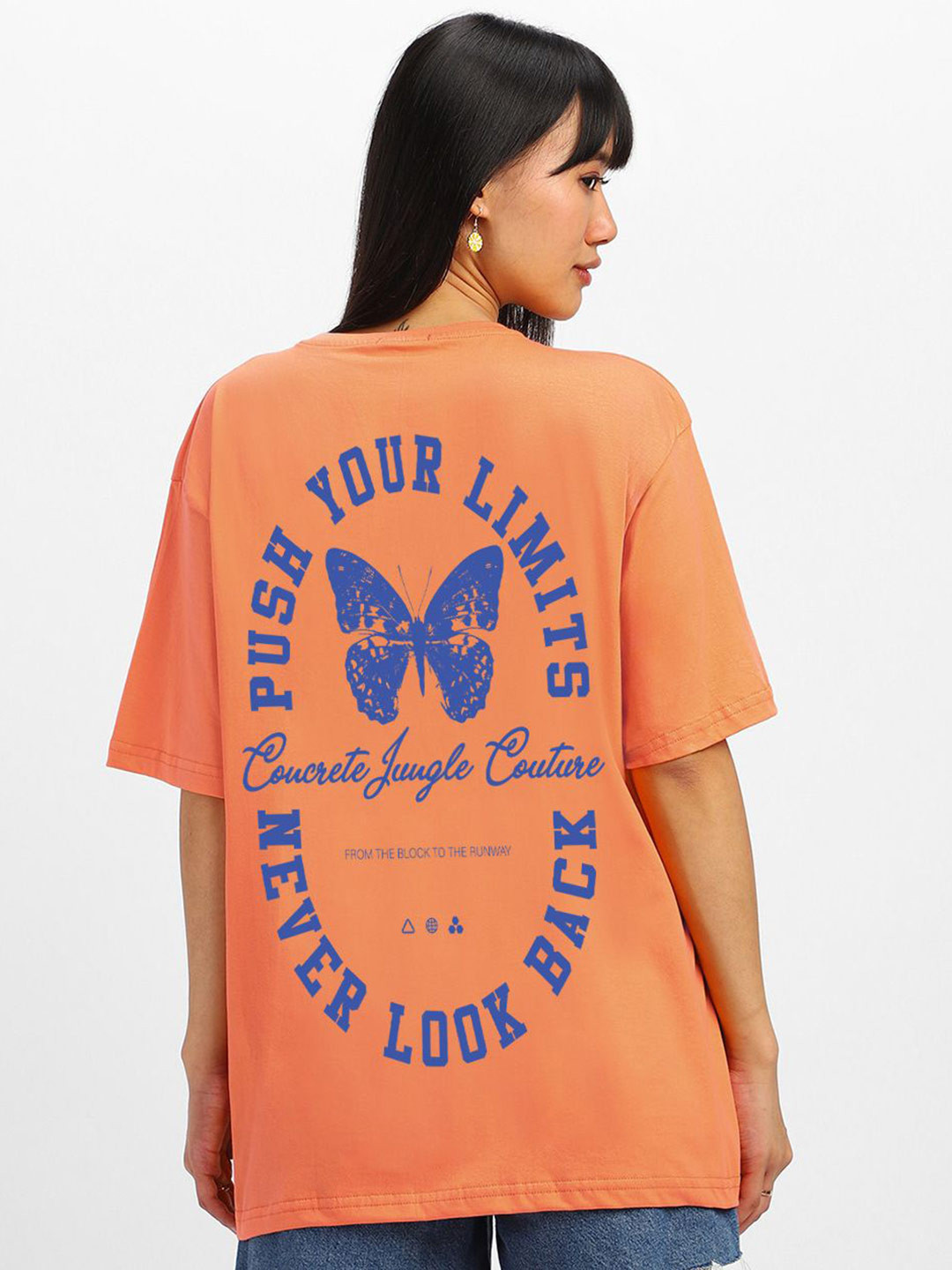 JUNEBERRY Women Orange Typography Printed Relaxed Fit Pure Cotton Oversized T-shirt