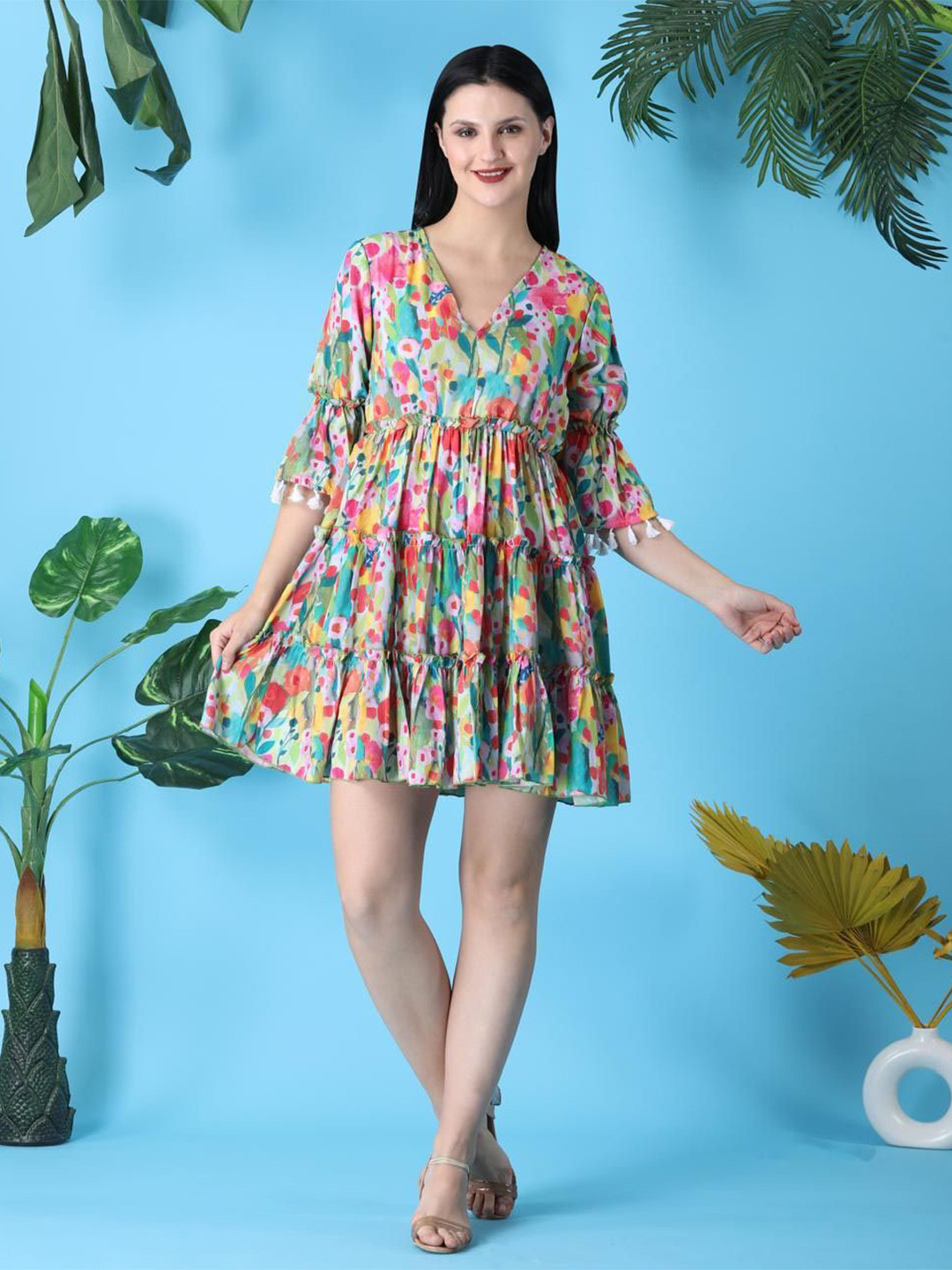 KWEEN Women Floral Print Fit & Flare Aline Dress