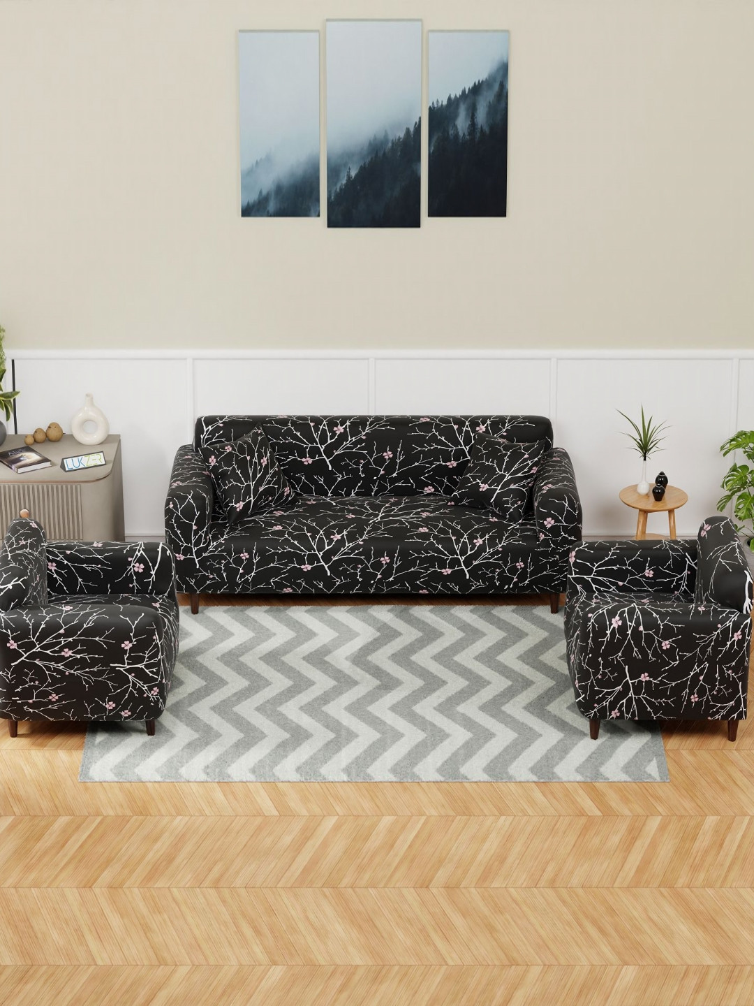 Lukzer Black Stem Design 5 Seater Sofa Cover