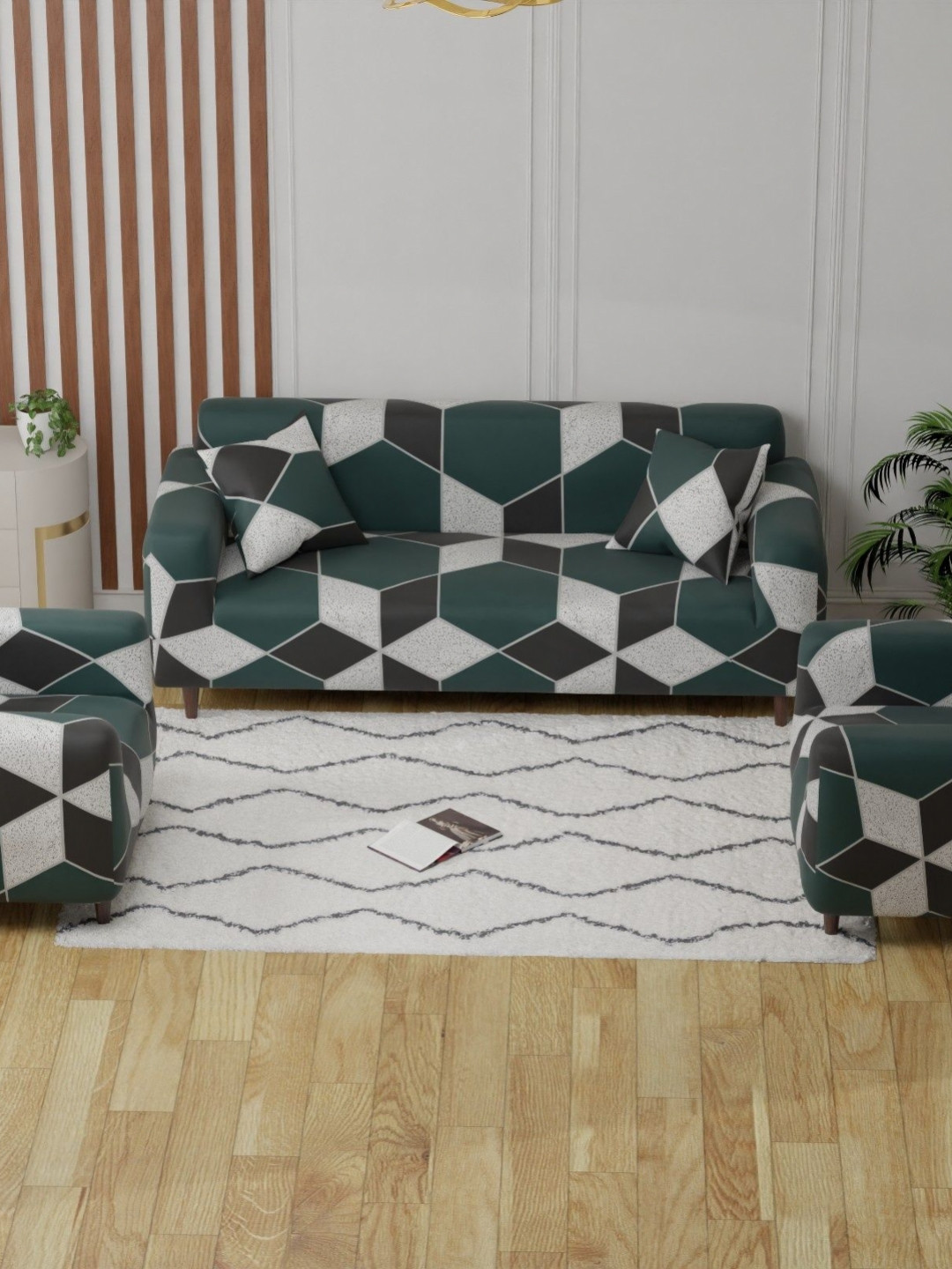 Lukzer Honeycomb Design 5 Seater Sofa Cover with 2 Cushion Cover