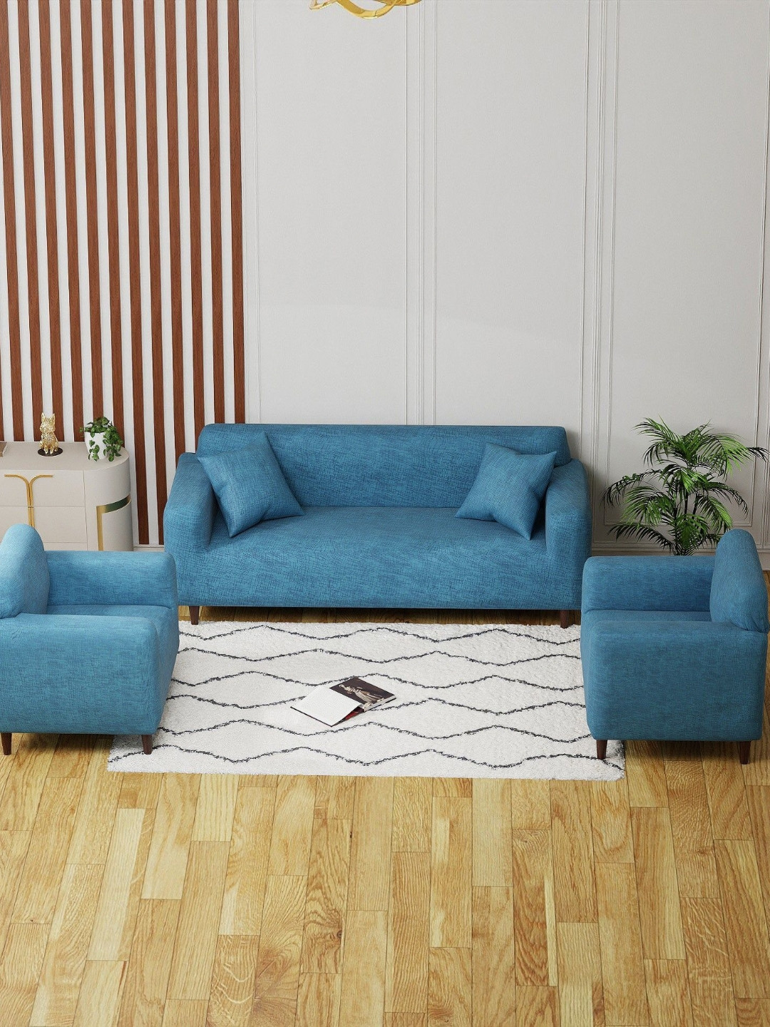 Lukzer Blue Lining Design 5 Seater Sofa Cover