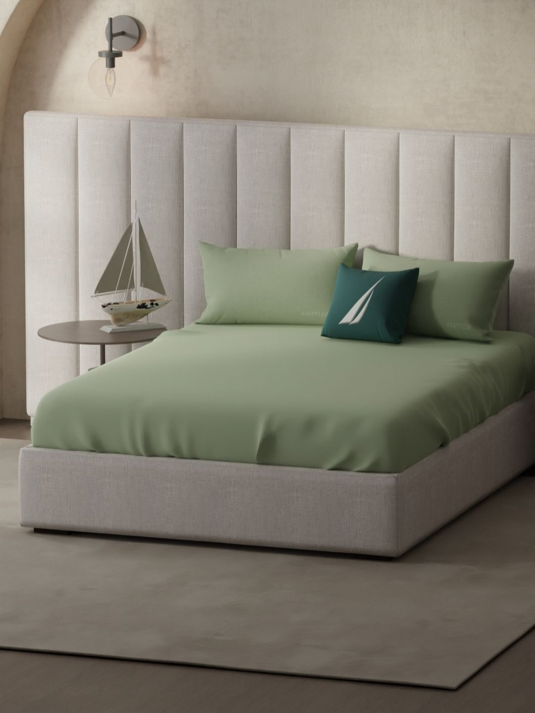 Nautica echo-300 Olive Pure Cotton Green 300 TC King Bedsheet Set 2.74 m X 2.74 m