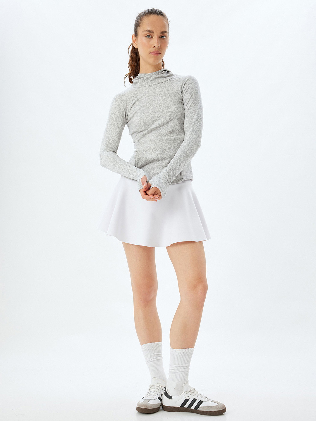 Koton Women Solid Kangaroo Pocket Hooded Sweatshirt