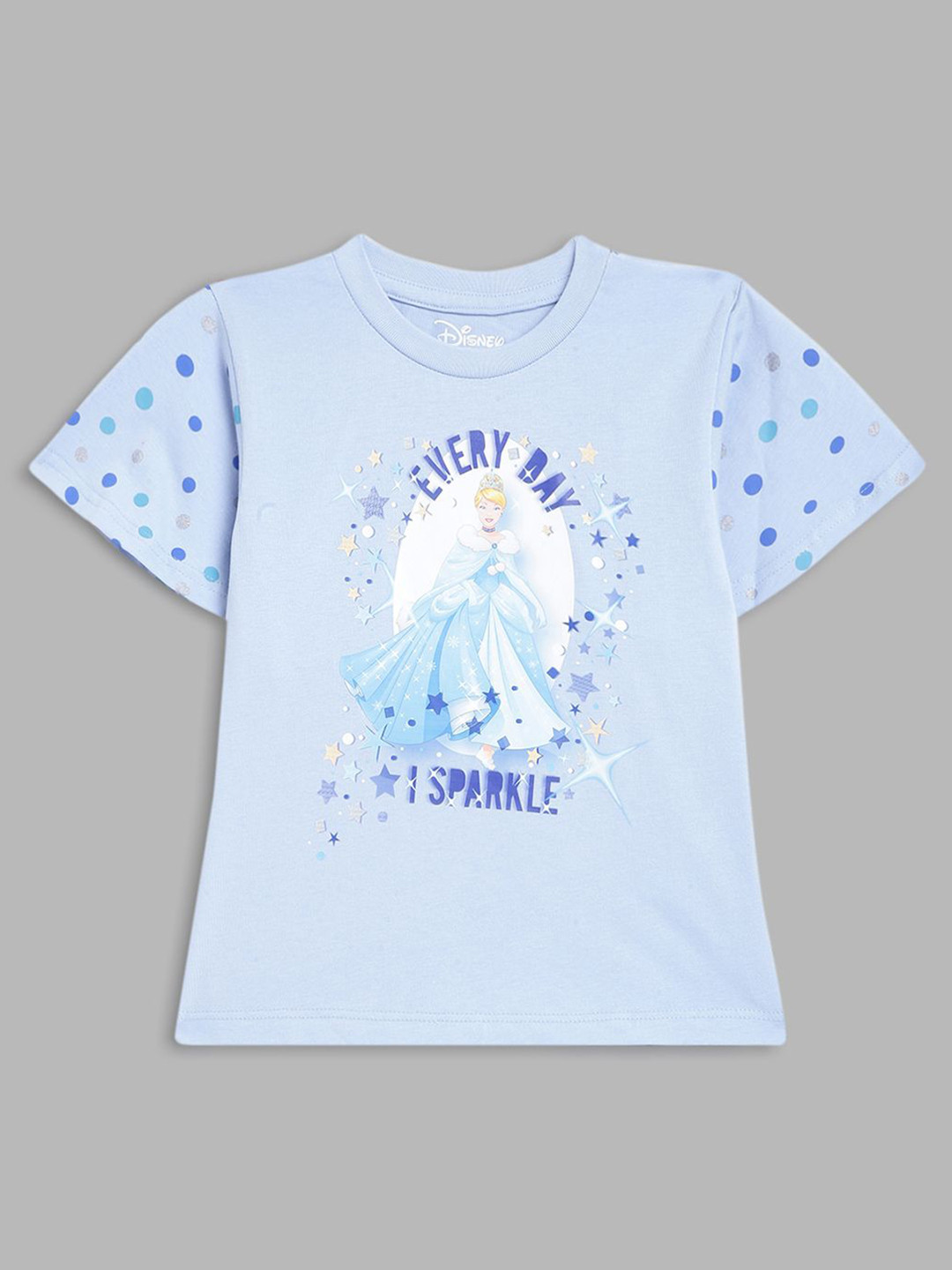 Blue Giraffe Girls Cotton Solid Cinderella Printed  T-shirt