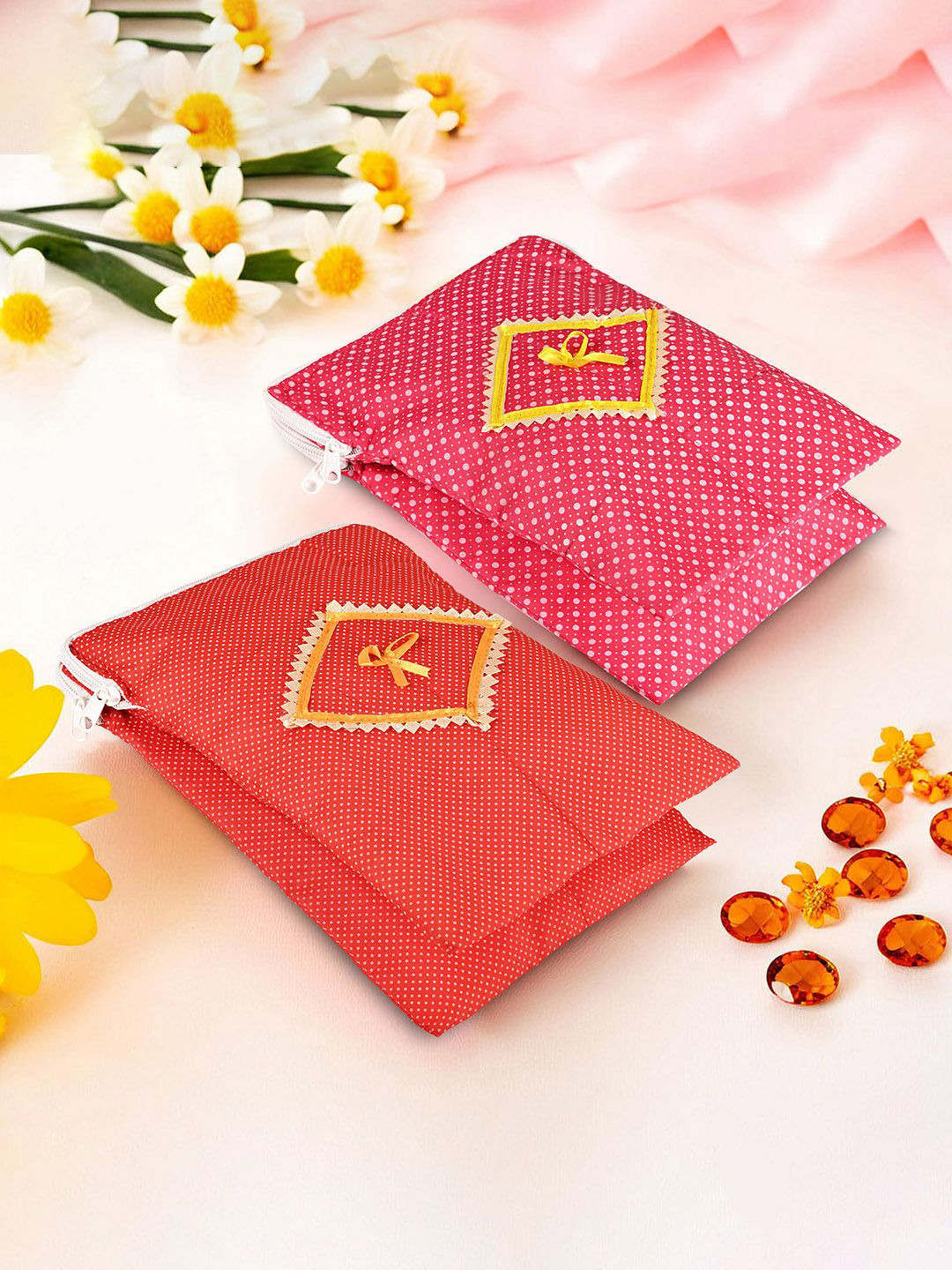 Kuber Industries 2-Pc Dual Storage Sanitary Pads & Bathroom Organizer Pouch - Pink & Red