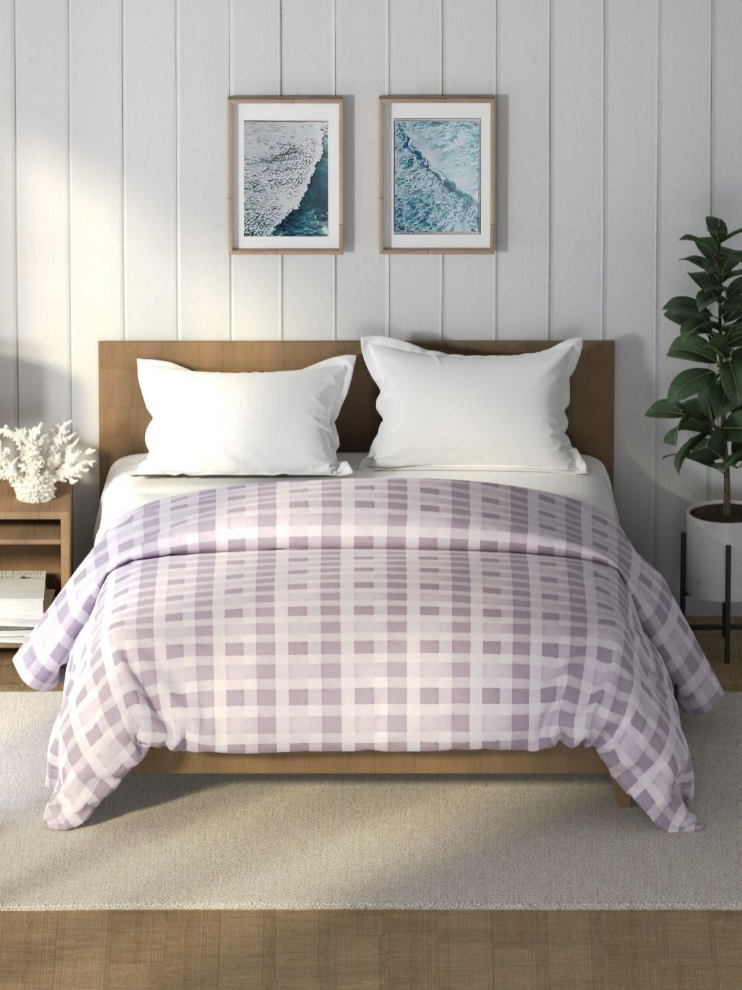 Nautica Raymarine Lavender Checked Pure Cotton AC Room 120 GSM Double Bed Comforter