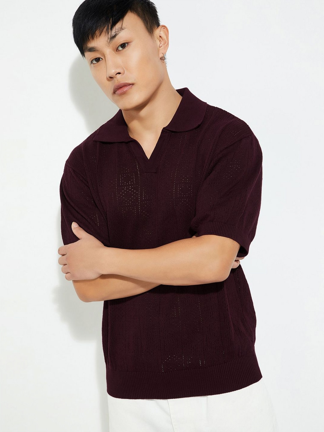 max URB_N Men Oversized Pointelle Knit Polo T-shirt