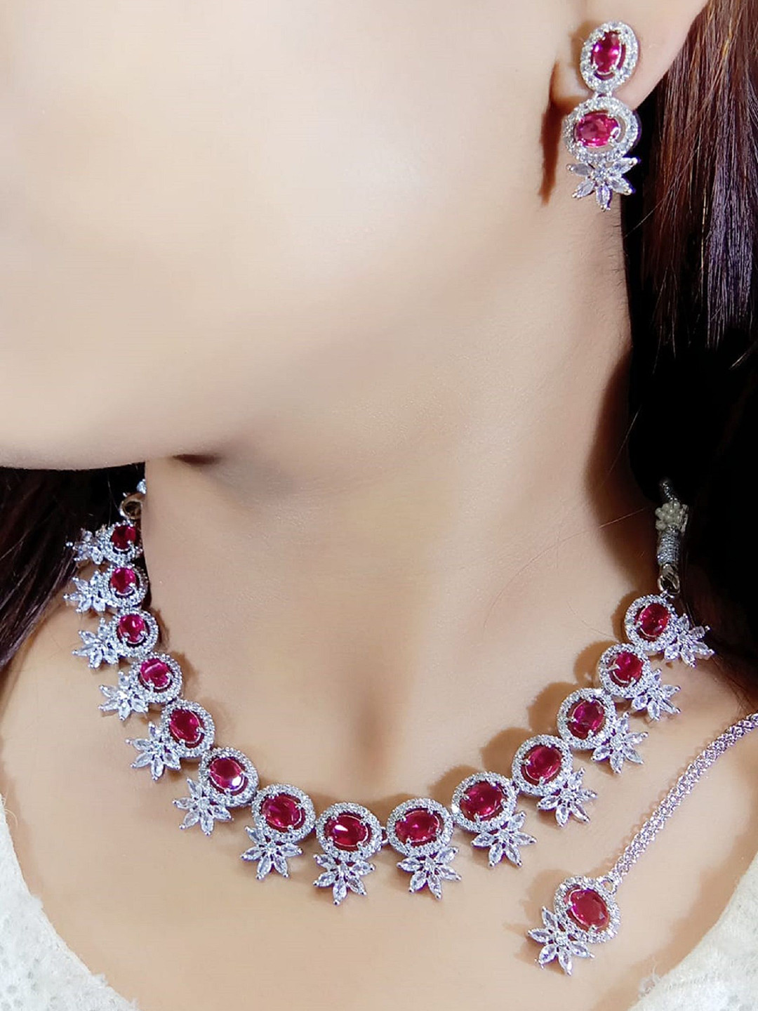 Ladymania Silver-Plated AD Stone-Studded Jewellery Set