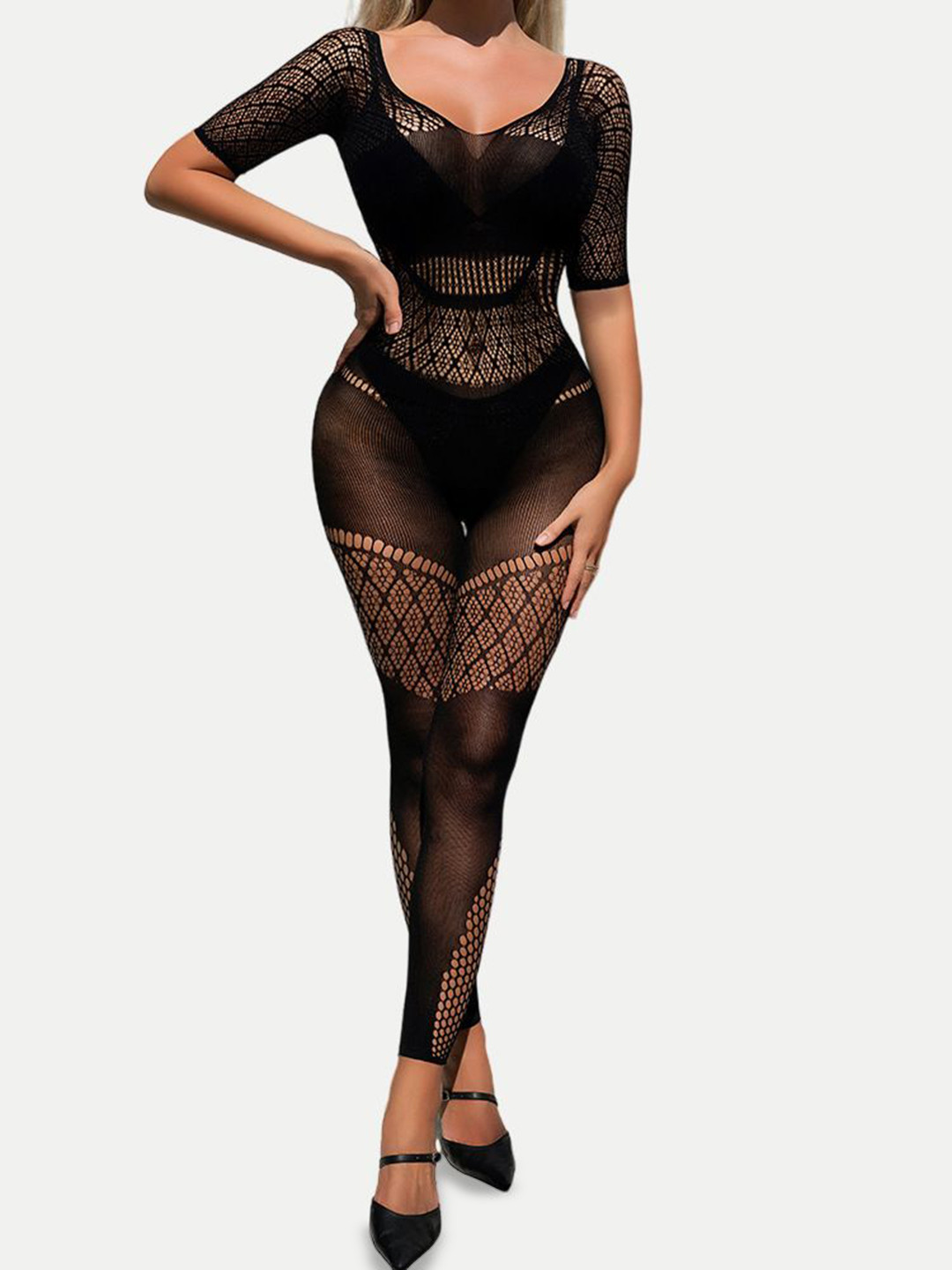 Opulent Women Self Design Sheer Full Body Stockings