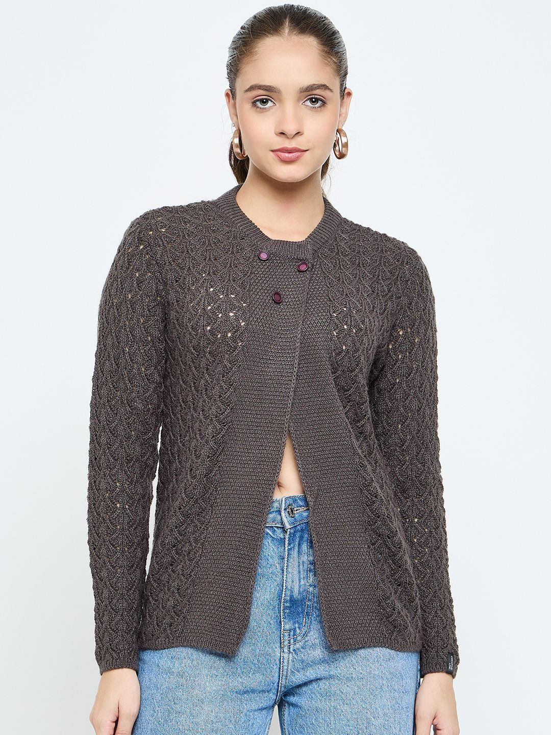 CREATIVE LINE Women Woollen Cardigan with Belted Detail