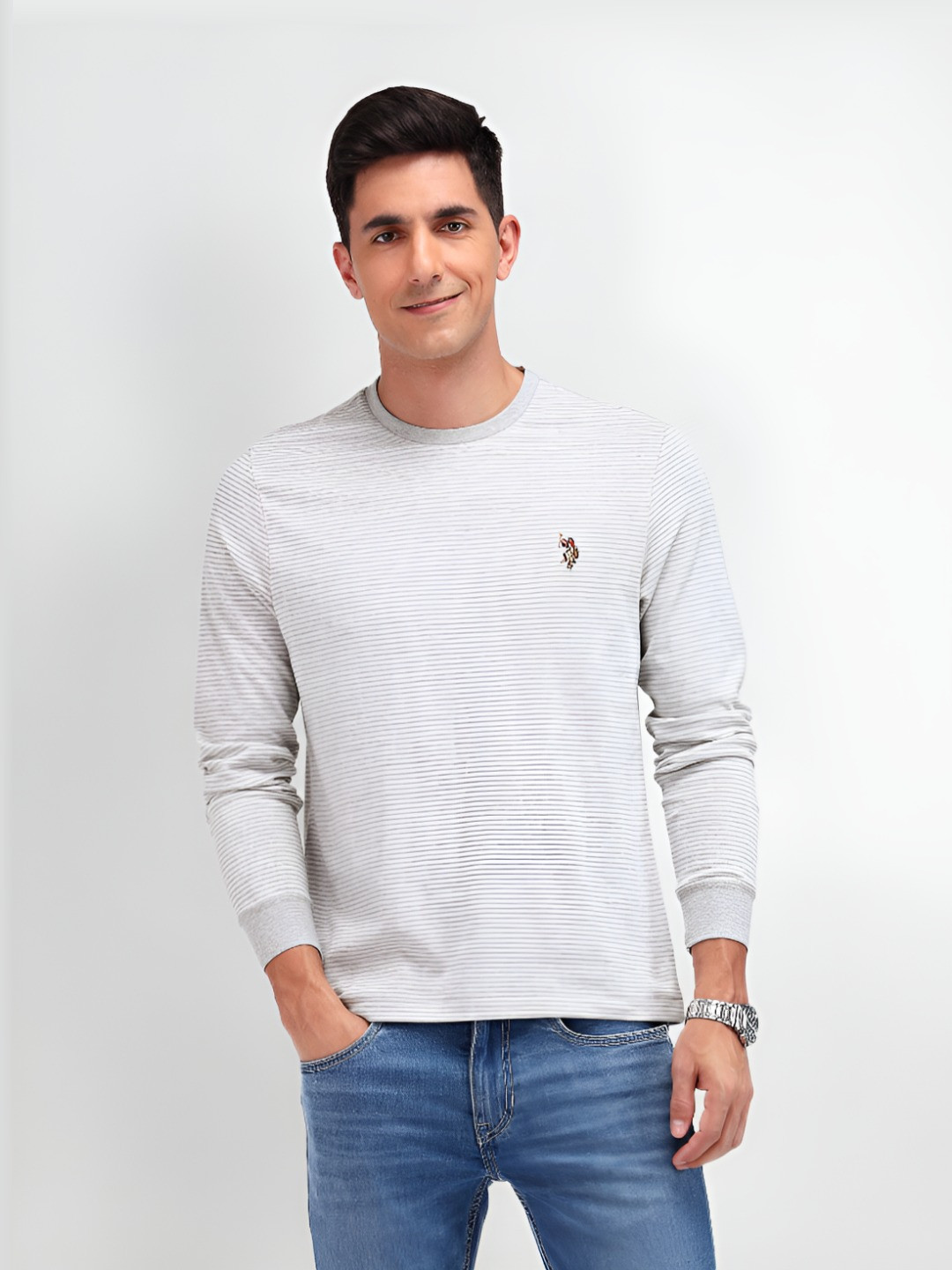 U.S. Polo Assn. Denim Co. Men Striped Round Neck Cotton Slim Fit T-shirt