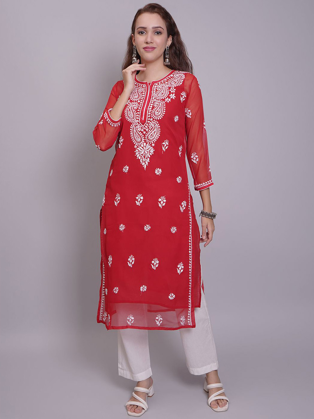 Seva Chikan Ethnic Motifs Embroidered Chikankari Straight Kurta