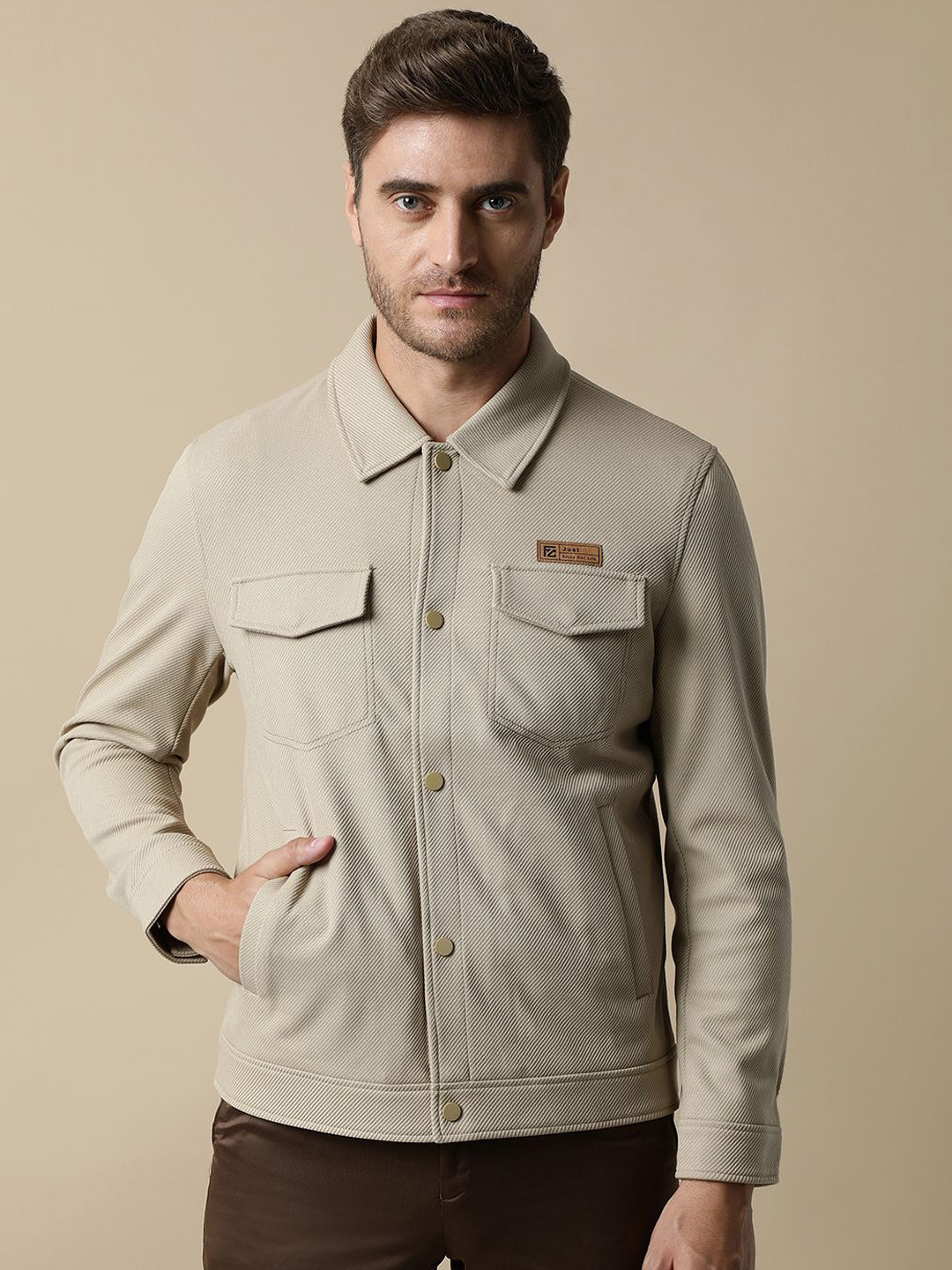 Fort Collins Men Spread Collar Solid Cotton Casual Open Front Jacket