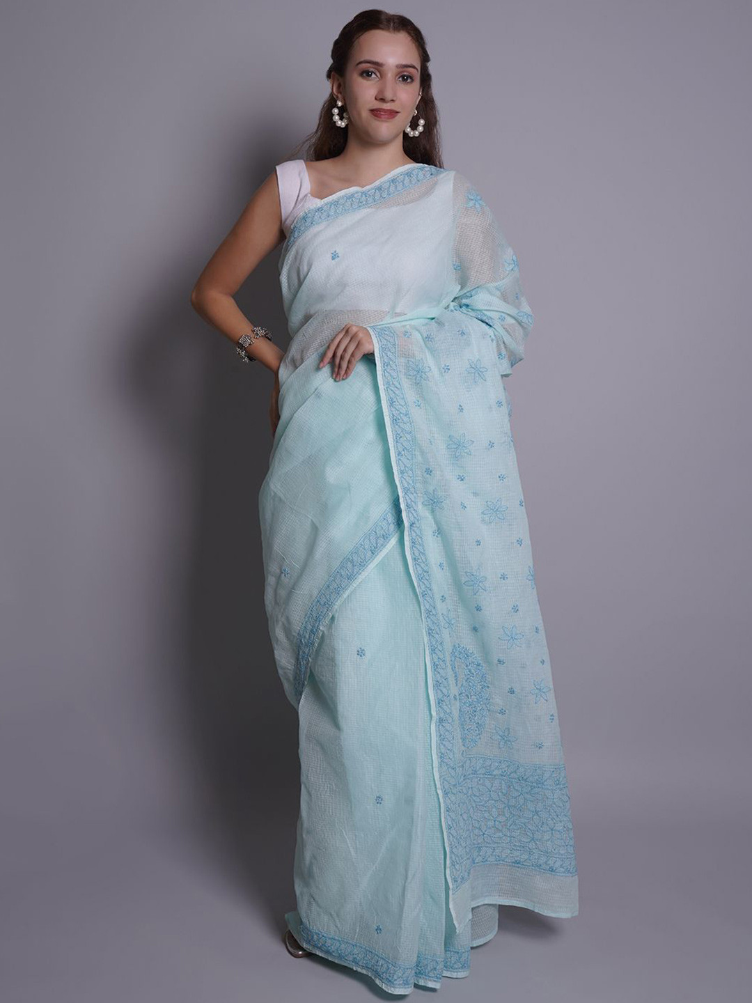 Seva Chikan Ethnic Motifs Embroidered Kota Saree