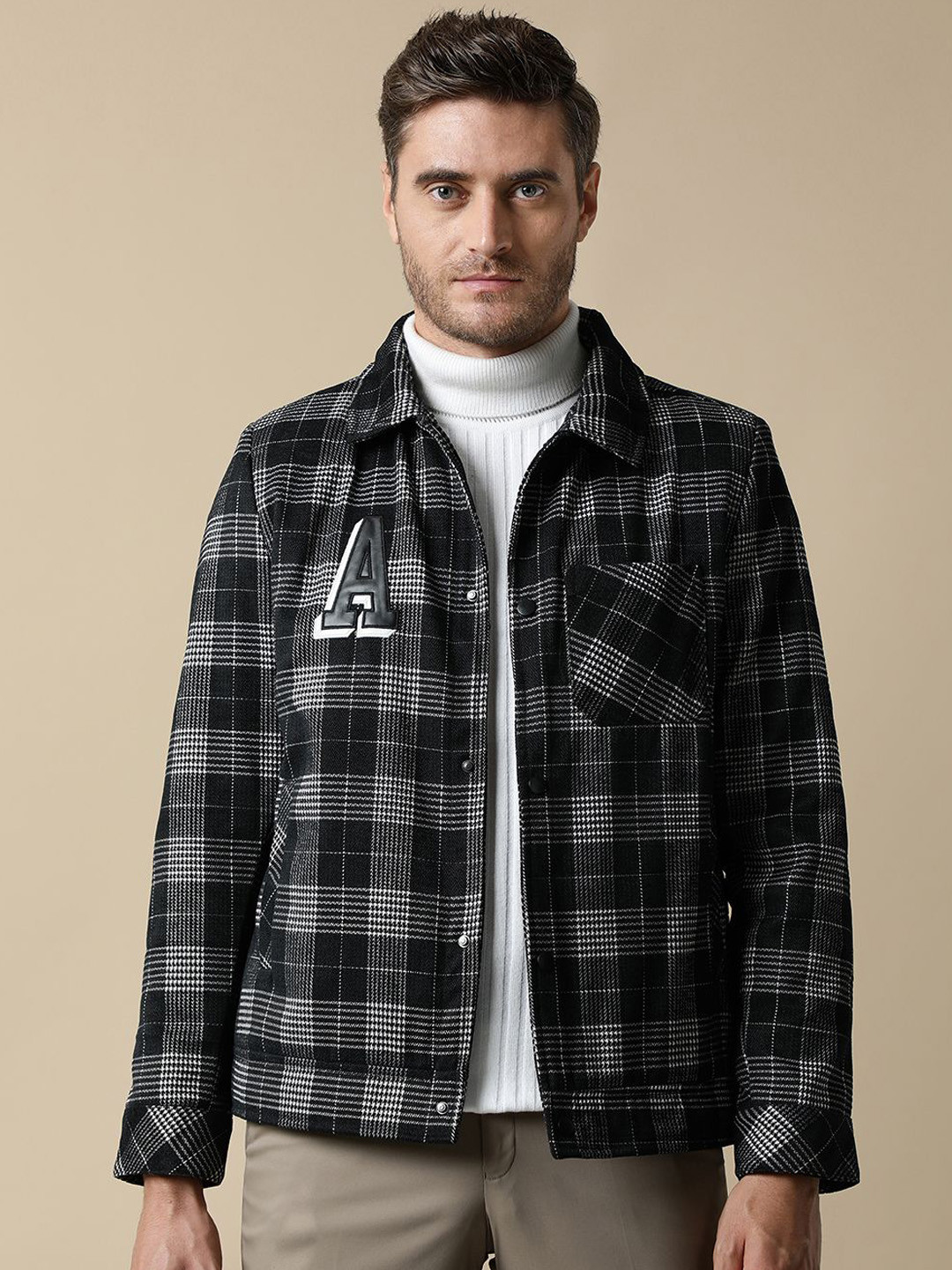 Fort Collins Men Spread Collar Checked Woollen Casual Open Front Jacket
