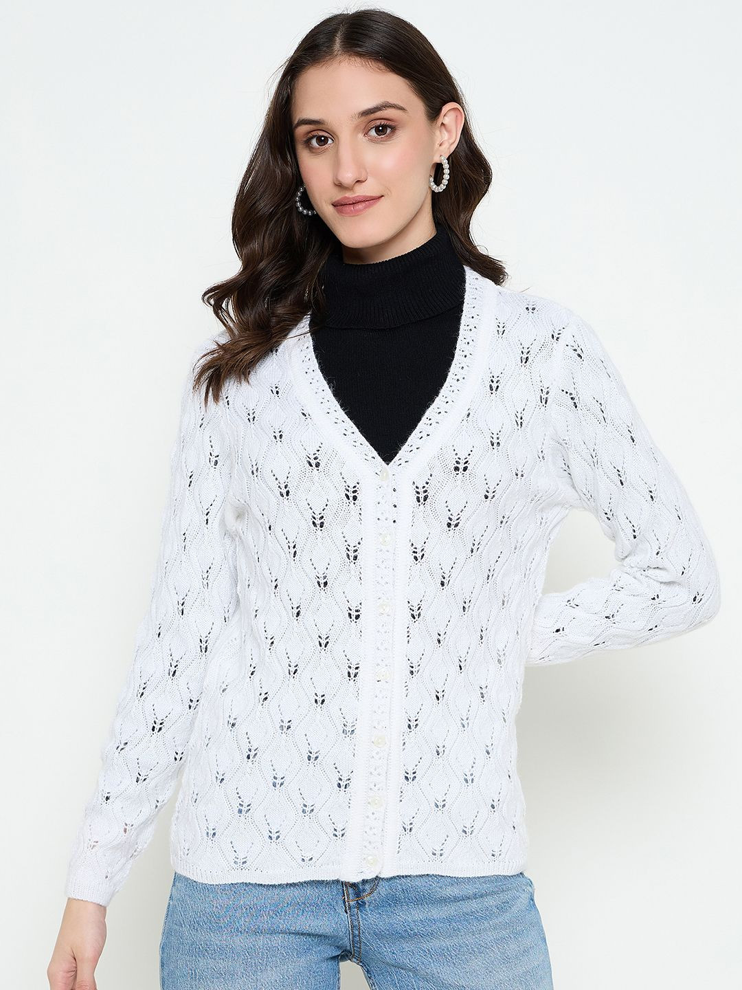 CREATIVE LINE Women Self Desgin Ribbed Cardigan