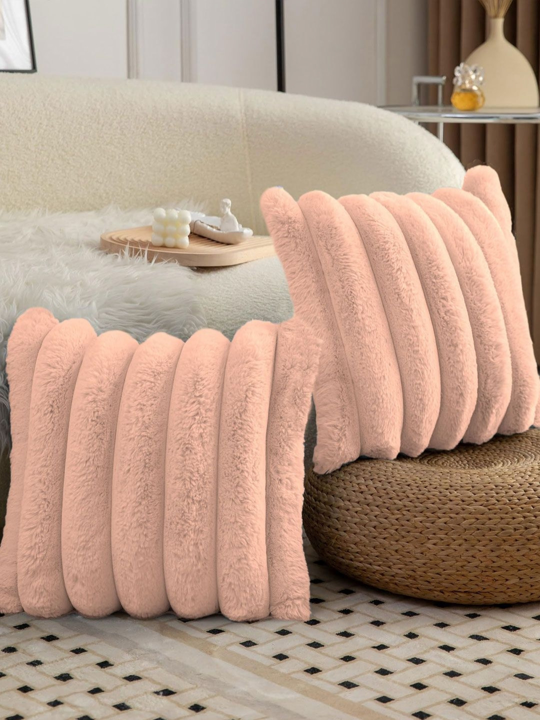 LUXEHOME INTERNATIONAL Polyester Silk Ultra Soft 2 Pcs Textured Cushion Covers -16x16In