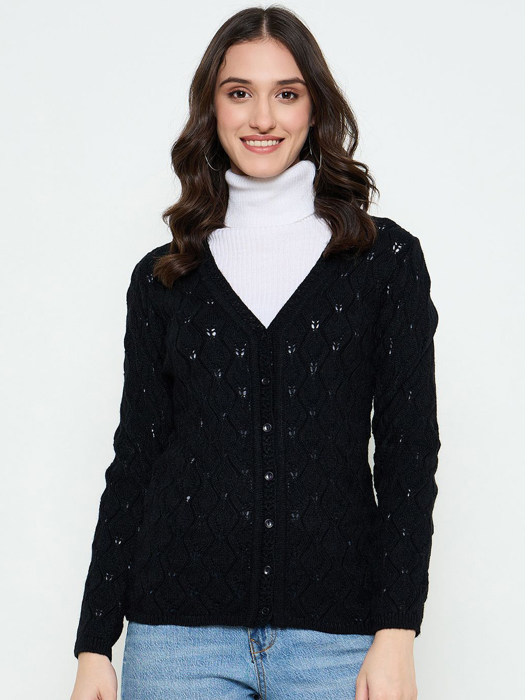 CREATIVE LINE Women Self Desgin Woollen Long Sleeves Cardigan Sweaters
