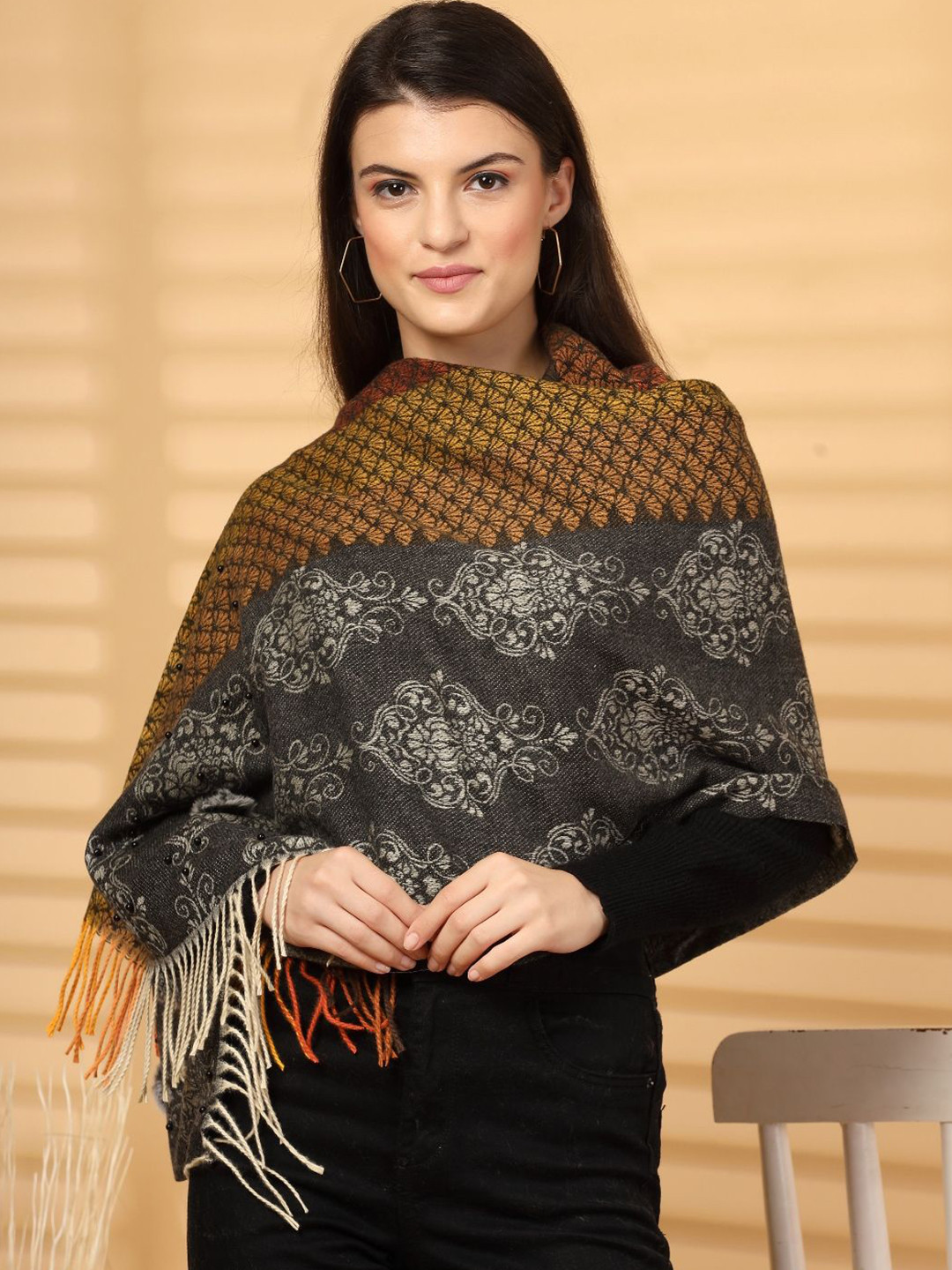 Mafadeny Women Ethnic Motifs Printed Winter Woollen Stole