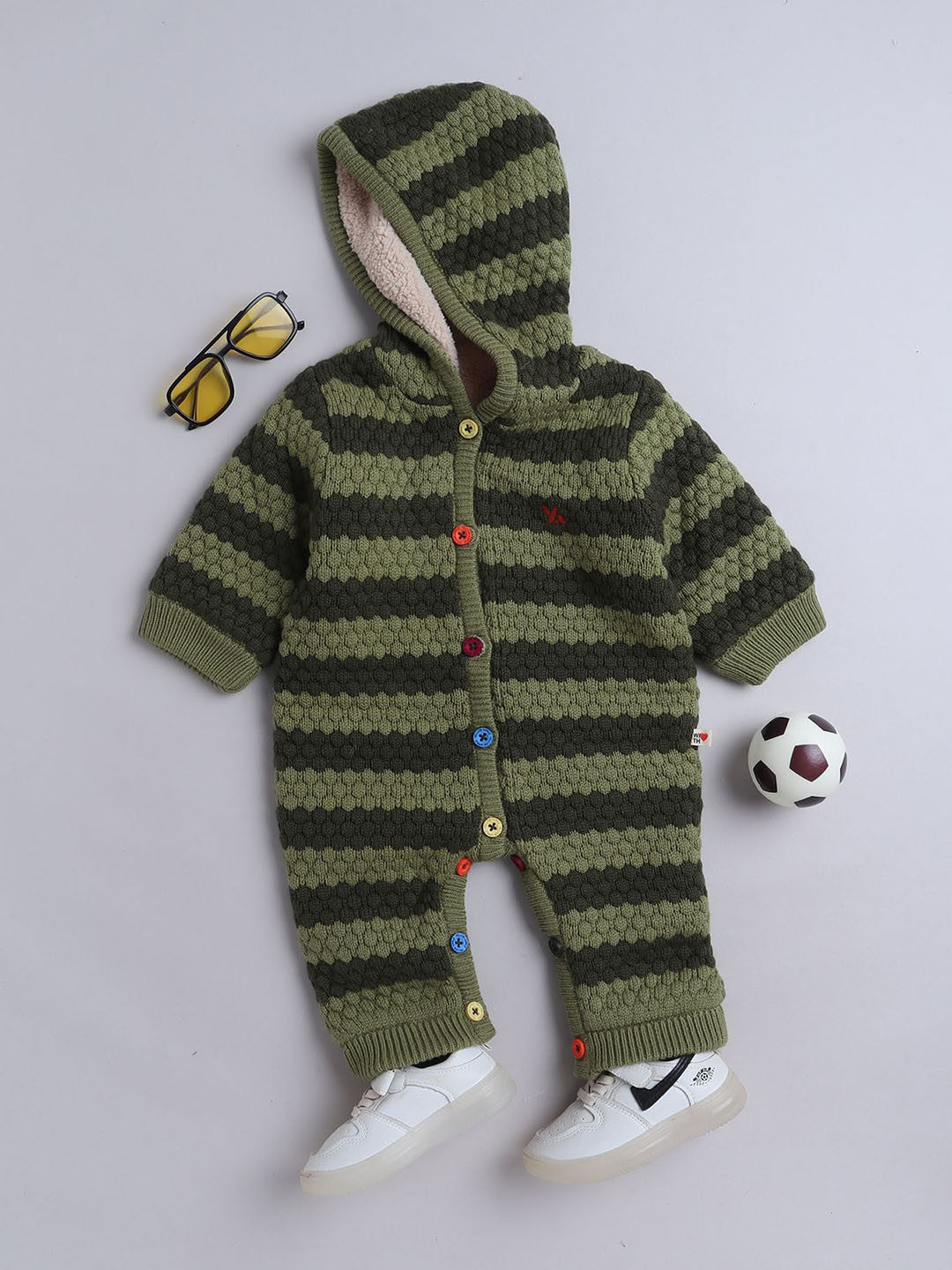 Yellow Apple Kids Striped Full Sleeves Casual Rompers