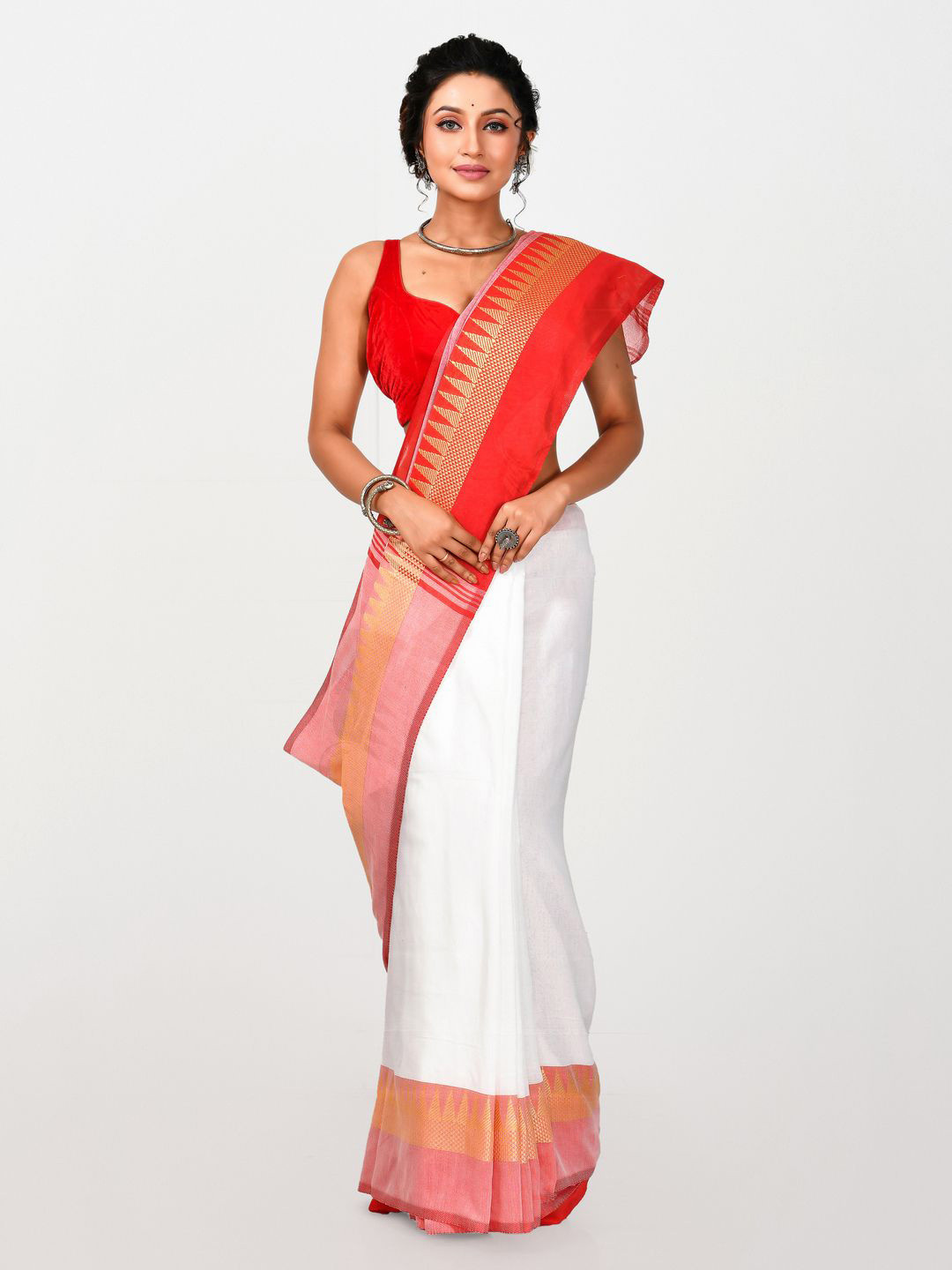 Crochetin Zari Pure Cotton Ready to Wear Handloom Saree Saree